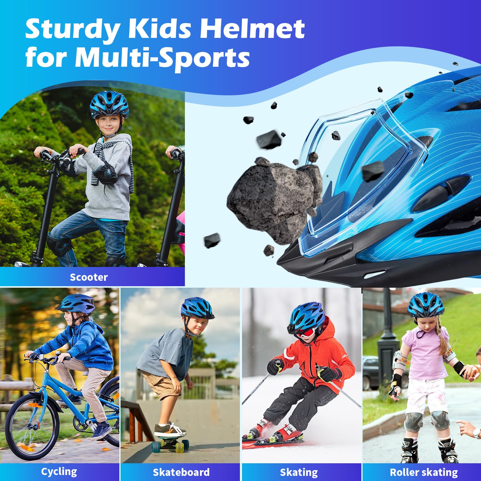 Casque vélo enfant 3-11 ans réglable 48-55 cm visière vélo scooter