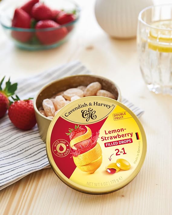 Cavendish & Harvey Double Fruit Drops Strawberry Filled Lemon: Liquid strawberry filled lemon drops (1 x 175g)