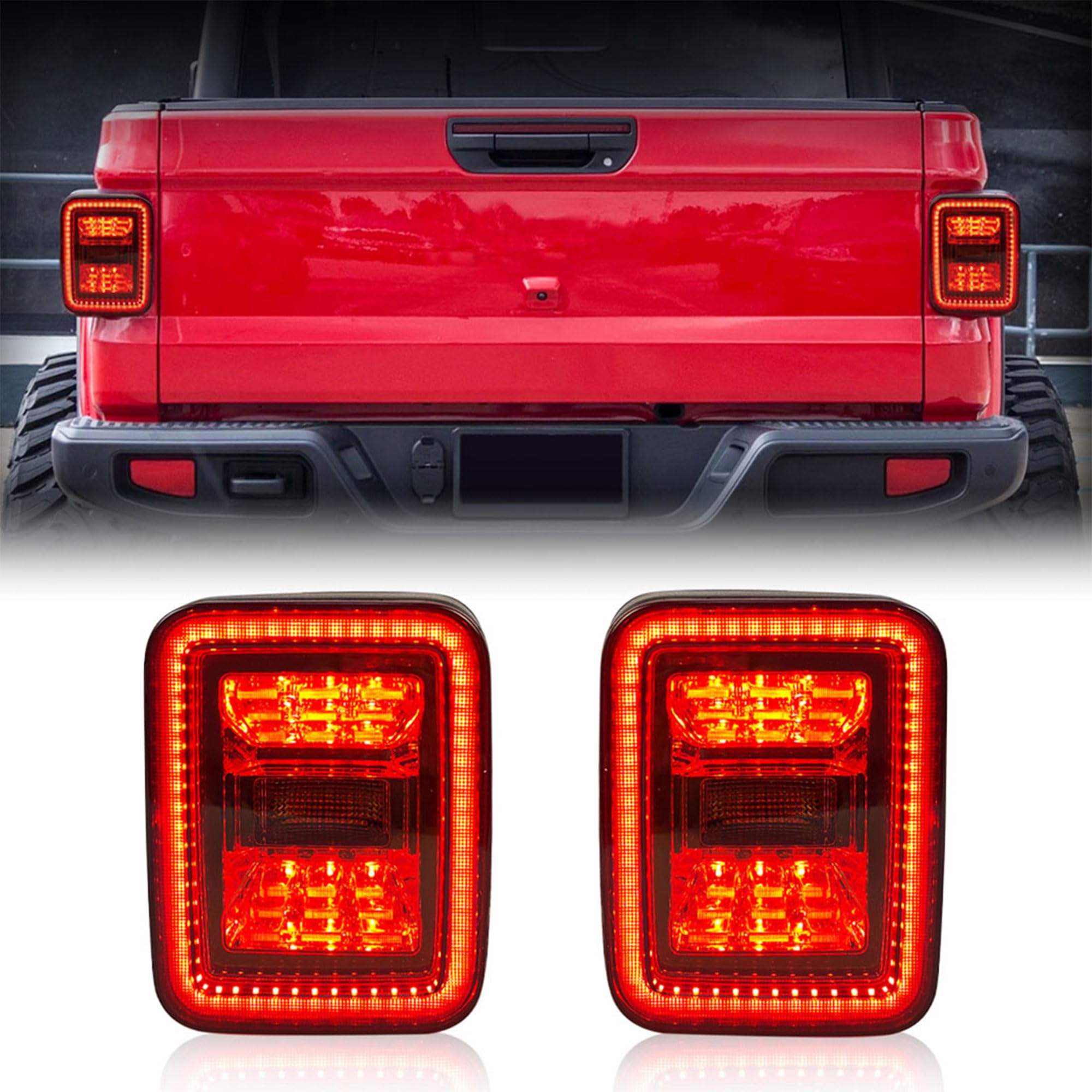 AMERICAN MODIFIED LED Backup Rear Parking Tail Lights Compatible with 2020-2023 Jeep Gladiator JT Models, Waterproof and Shock-Proof, Smoked Black
