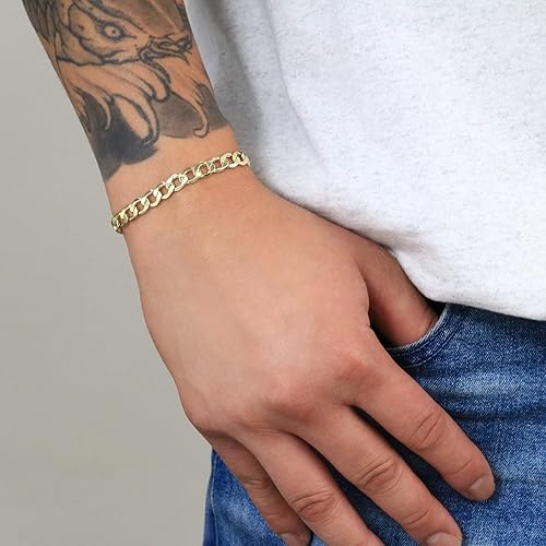 Miniatura 6 de Nuragold Pulsera de cadena de eslabones cubanos de oro amarillo de 10 quilates de 0.256 in, joyería para hombre y mujer de 7 pulgadas, 7.5 pulgadas
