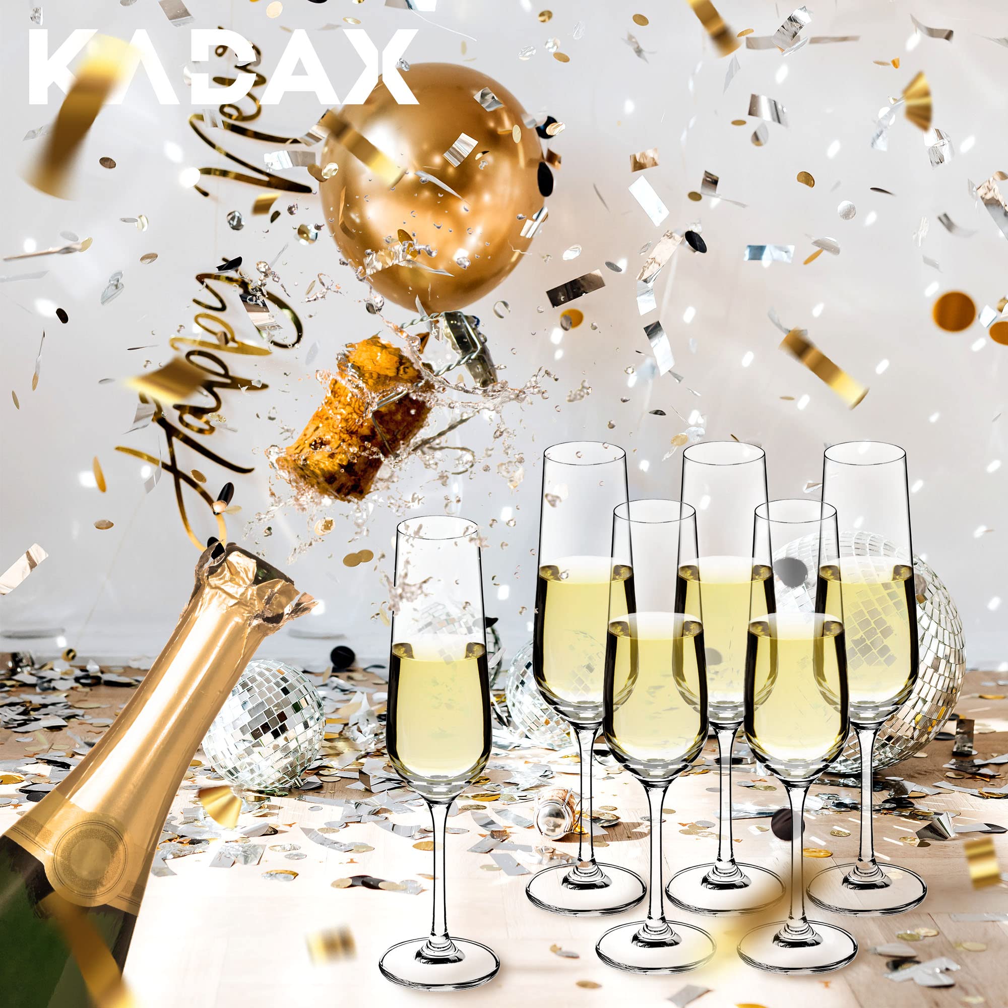 KADAX Flute da Champagne in Vetro, Bicchieri da Prosecco per Feste e Cerimonie, Calici da Spumante con Stelo Lungo e Sottile (Set di 12, 200 ml)