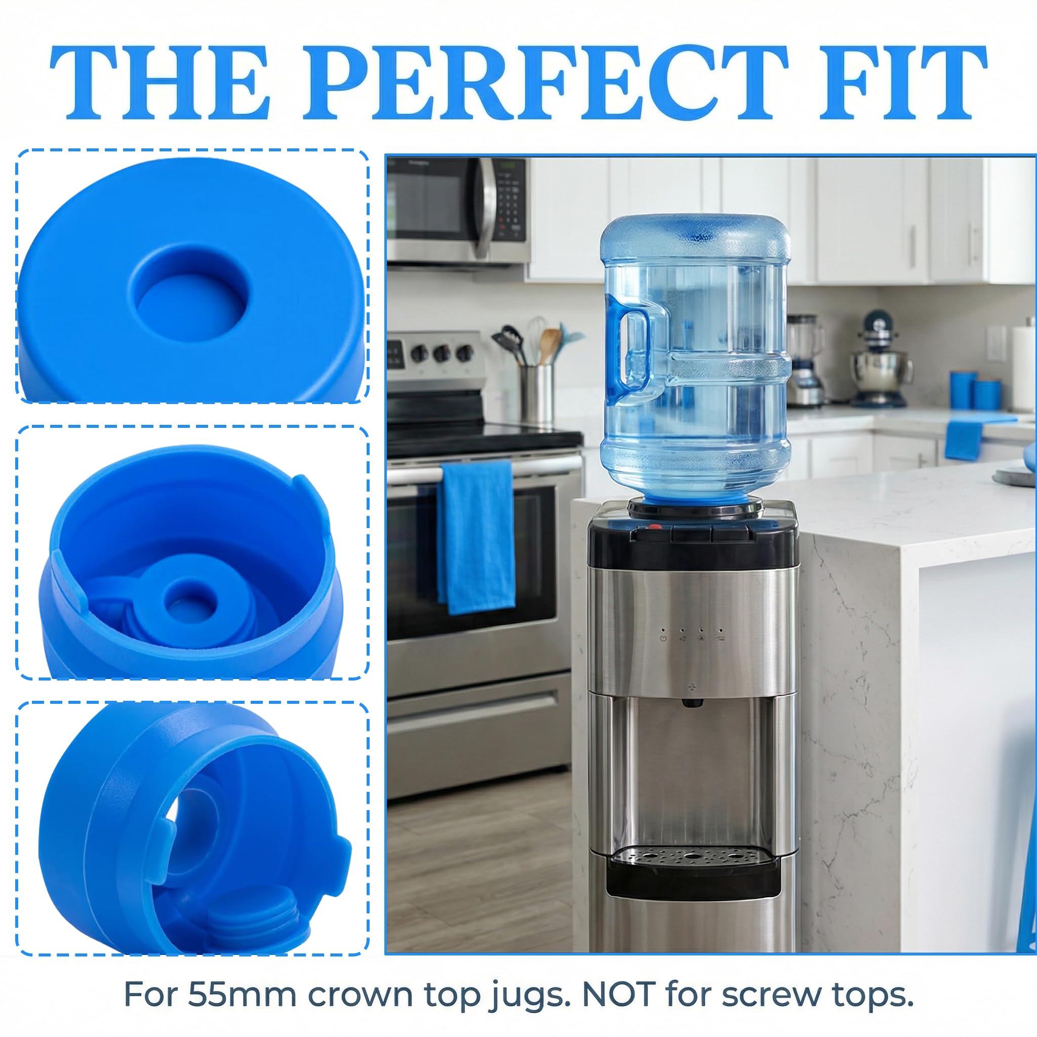 4 Pack Reusable Water Jug Caps, 5 Gallon Bottle Replacement Lids, Anti Spill Snap On Top with Wooden Stick, Dispenser Cover for 3 Gal Cruche D'eau, Bouteille Accessories - 4