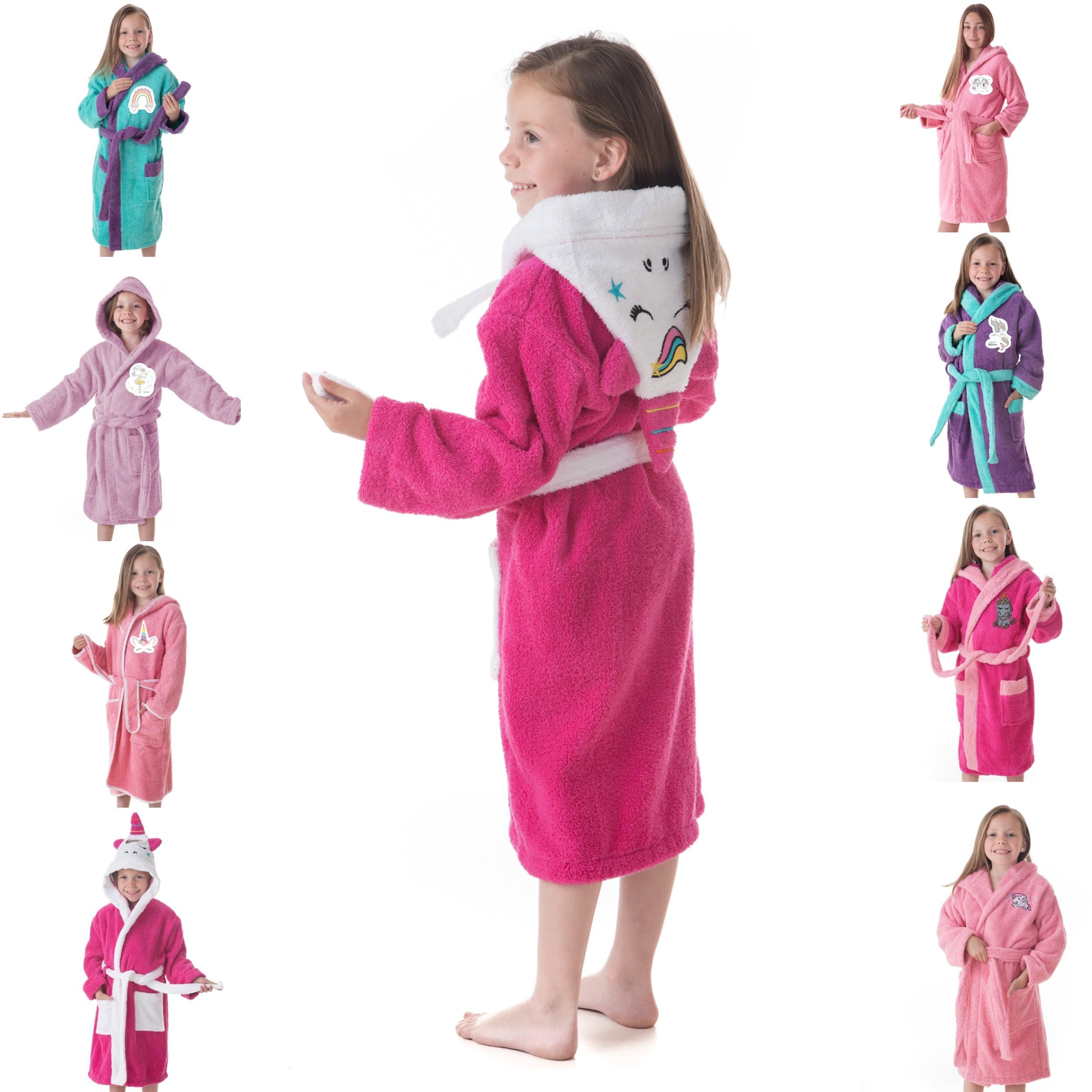 Albornoz Baño Niña Infantil 100% Algodón Bata con Bolsillos, Dibujos y Capucha Sleepy (6 a 8 años)