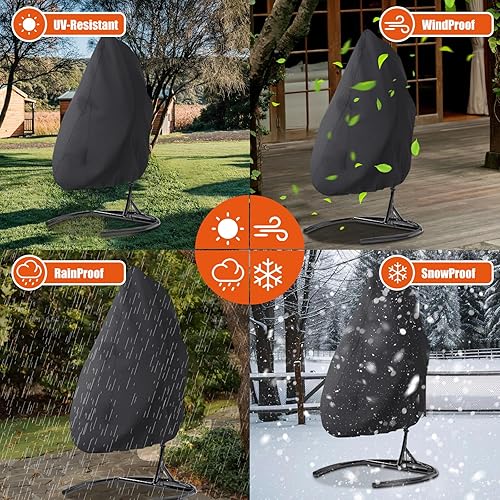 Miniatura 8 de Funda para silla de huevo colgante de patio, 70 pulgadas de alto x 66 pulgadas de profundidad, impermeable, resistente a la intemperie, muebles de