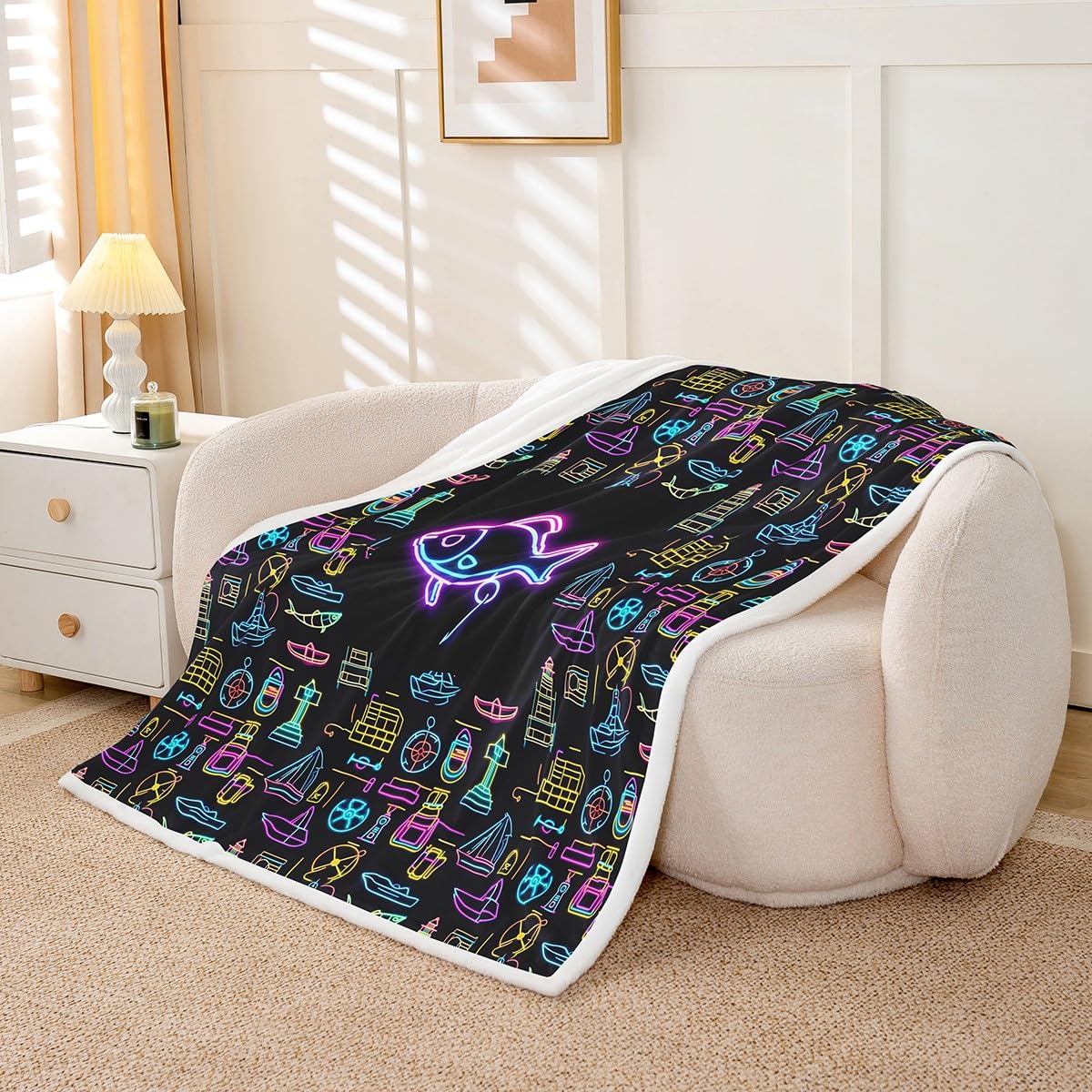 Erosebridal Fish Sherpa Throw Blanket - Colorful Fishing Theme, 50x60 Inches, Double-Sided Plush - View #12