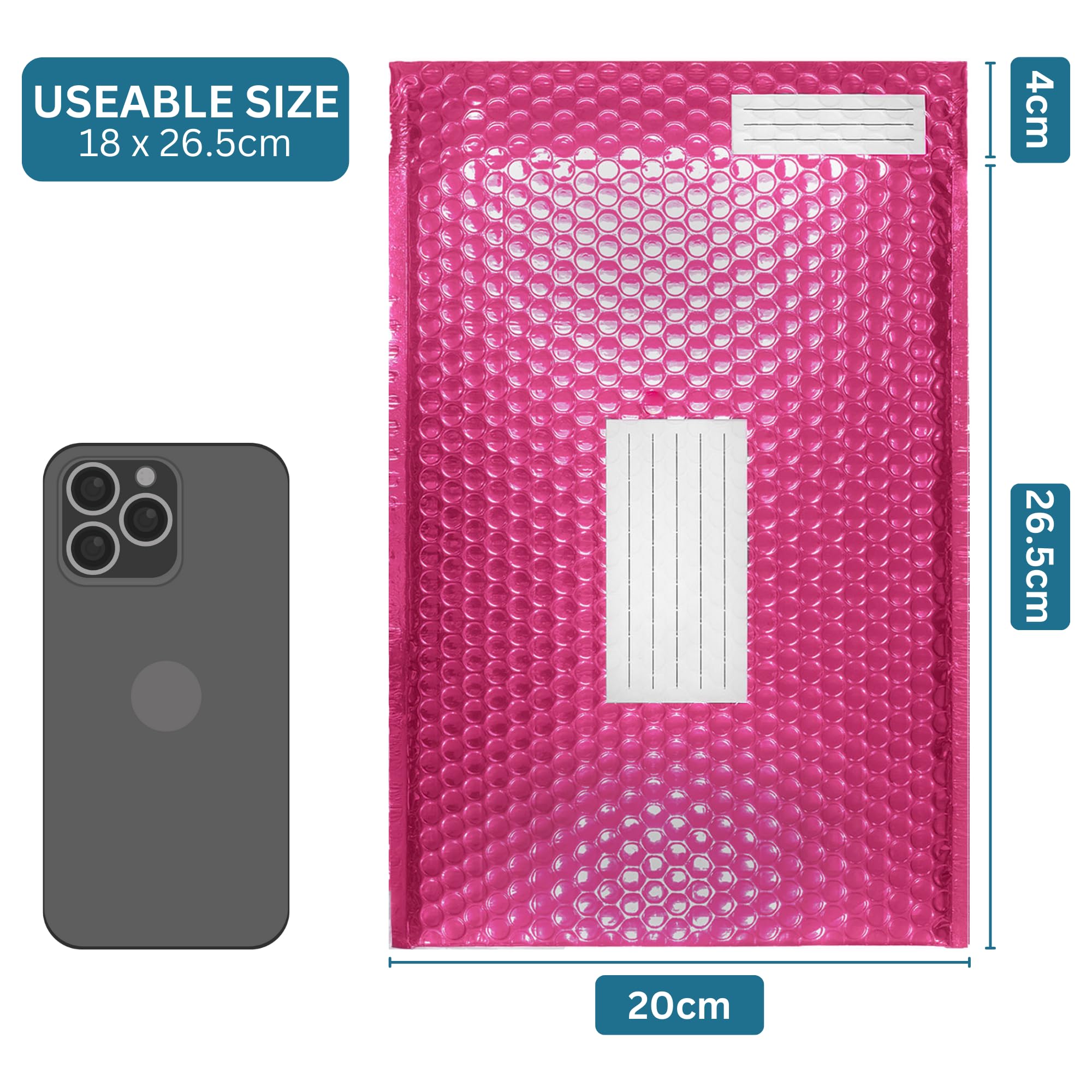 Lot de 50 enveloppes rembourrées à bulles - Enveloppes en polyéthylène pour emballage d'expédition et d'expédition, avec bande adhésive - Boîte d'adresse et de retour (rose, 18 x 26,5 cm)