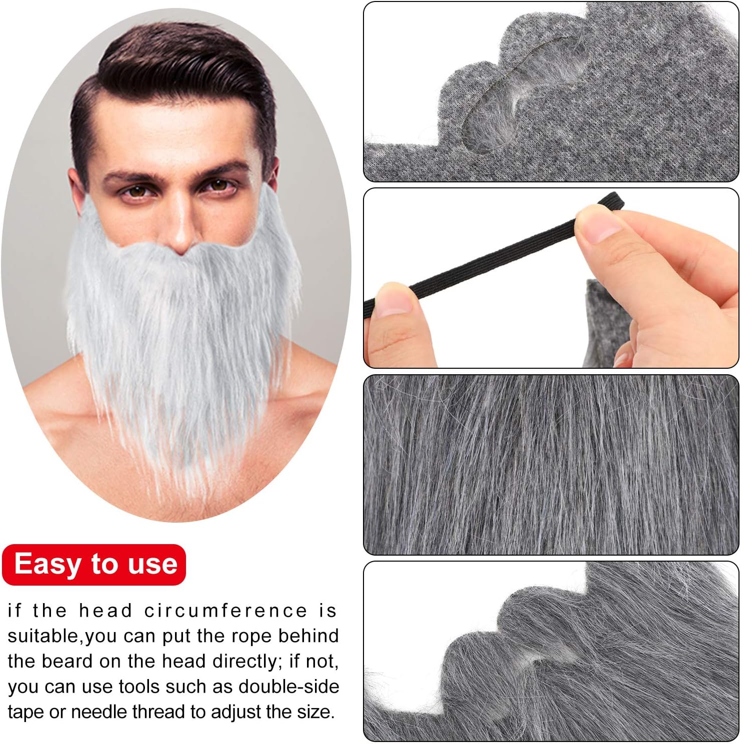 12 Pieces Halloween Fake Beard Funny Fake Mustaches Costume Whiskers Facial Hair Disguise Accessories with Adjustable Elastic Rope for Males, Costume Party, Cosplay Supplies