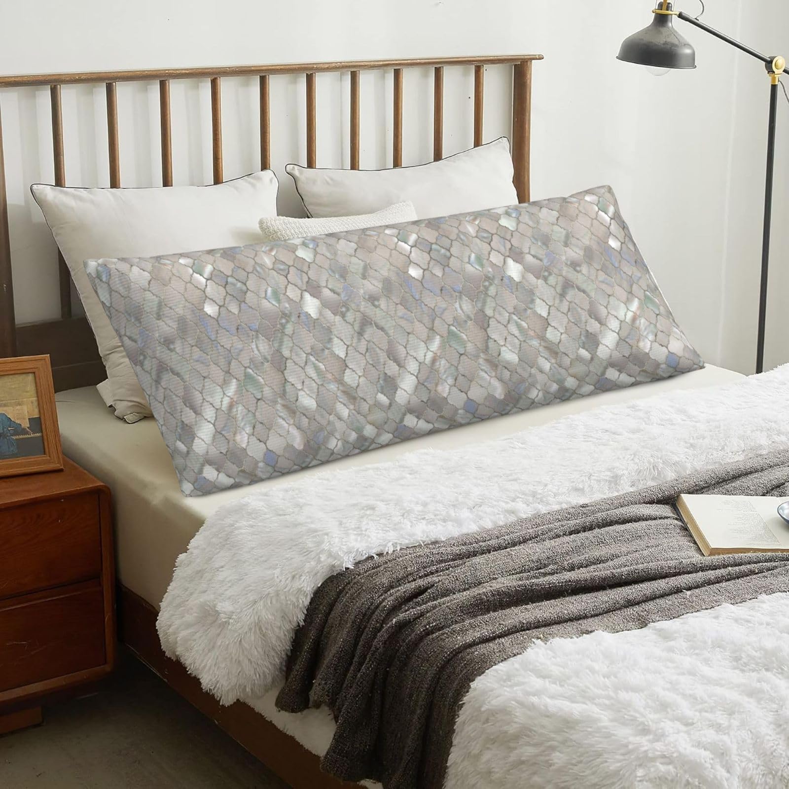 Quatrefoil Moroccan Mother Of Pearl, Body Pillow Cover with Zipper,Long Body Pillowcase 20 x 60 in