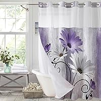 Vista 9 de Muuyi Cortina de Ducha Floral de Acuarela Azul, Cortina de Ducha Sin Gancho, Cortinas de Ducha de Poliéster con Broche en Tela, Ventana Superior