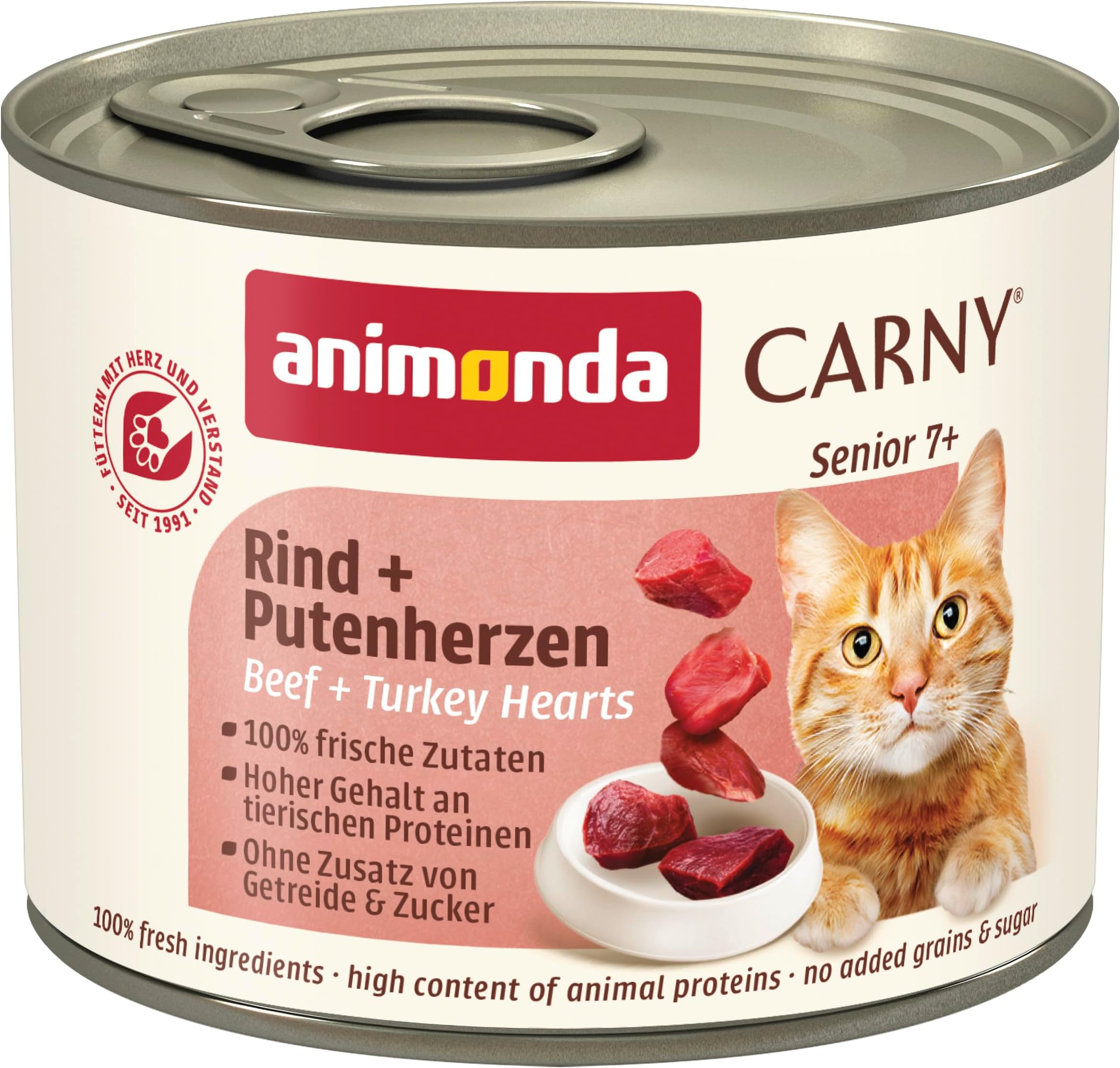 animonda Carny Senior cat food, wet food for cats from 7 years, beef + turkey heart, 6 x 200g