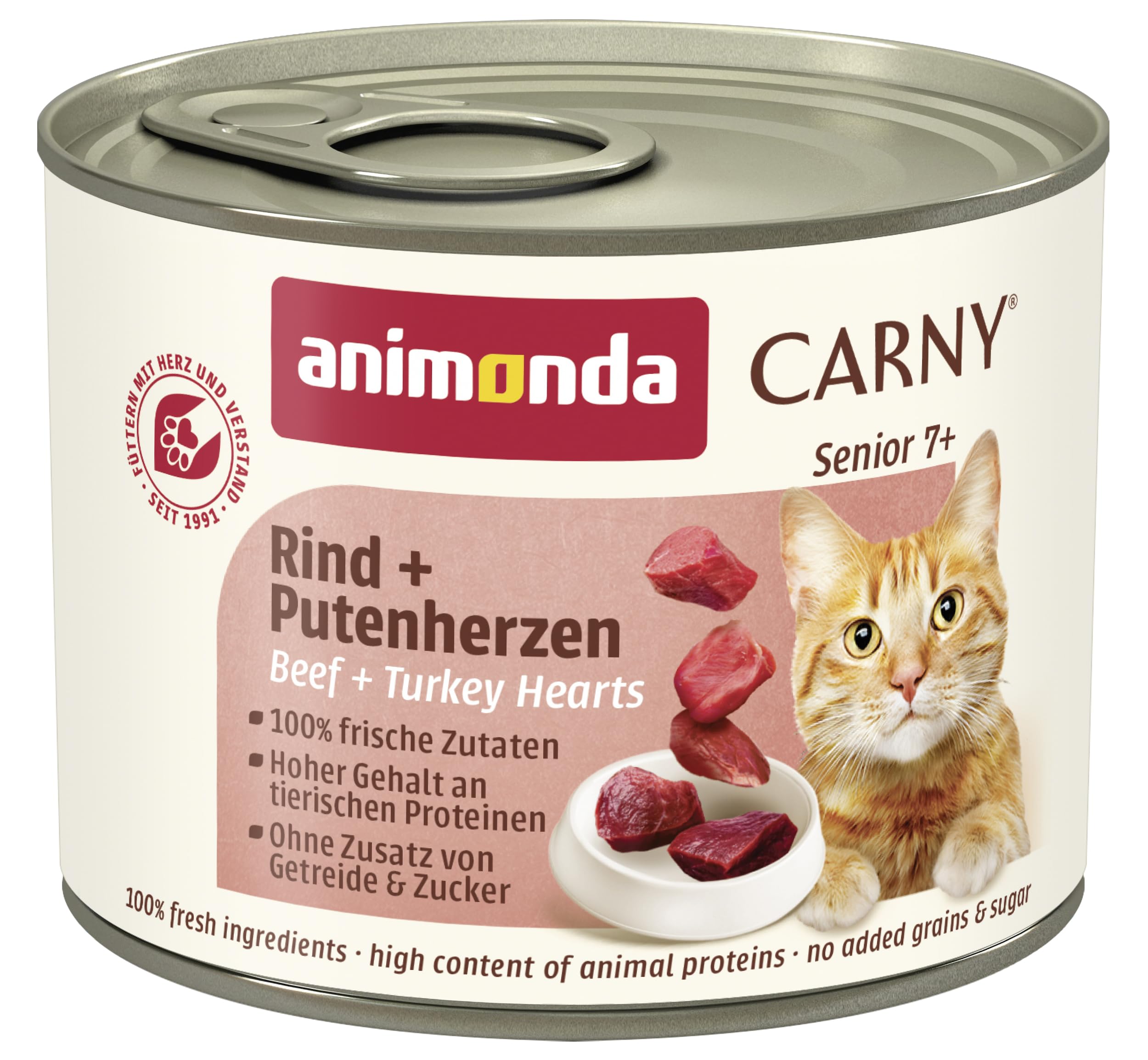 animonda Carny Senior cat food, wet food for cats from 7 years, beef + turkey heart, 6 x 200g