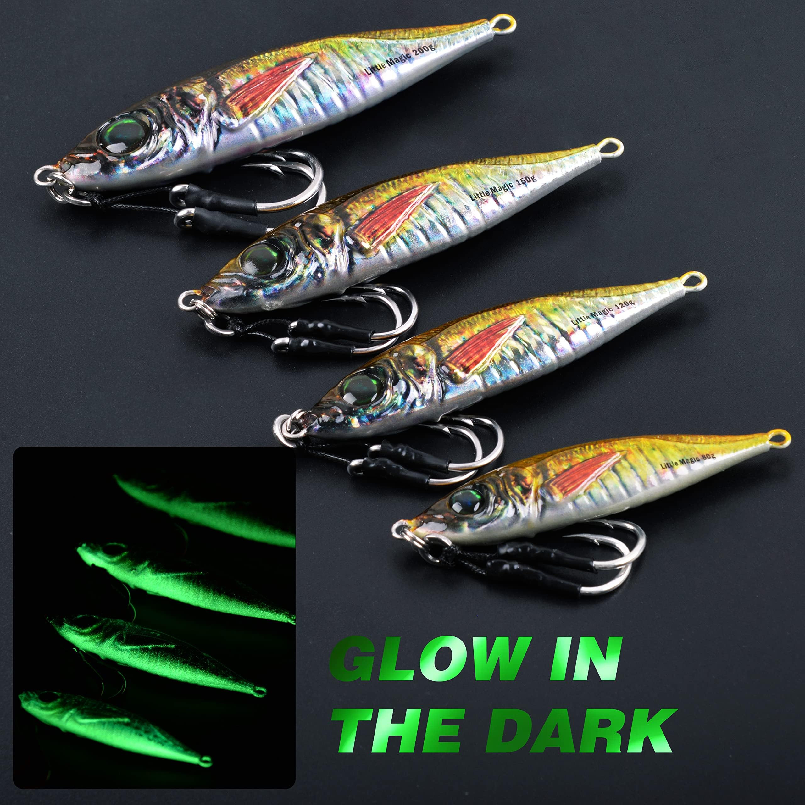 Slow Pitch Jigs Saltwater Fishing Jigging Lures Glow Vertical Metal Jigs with Assist Hooks Butterfly Jigs 3D Printing Offshore Deep Sea Ocean Fishing Pitching Lures for Tuna Kingfish Bluefin - Image 3