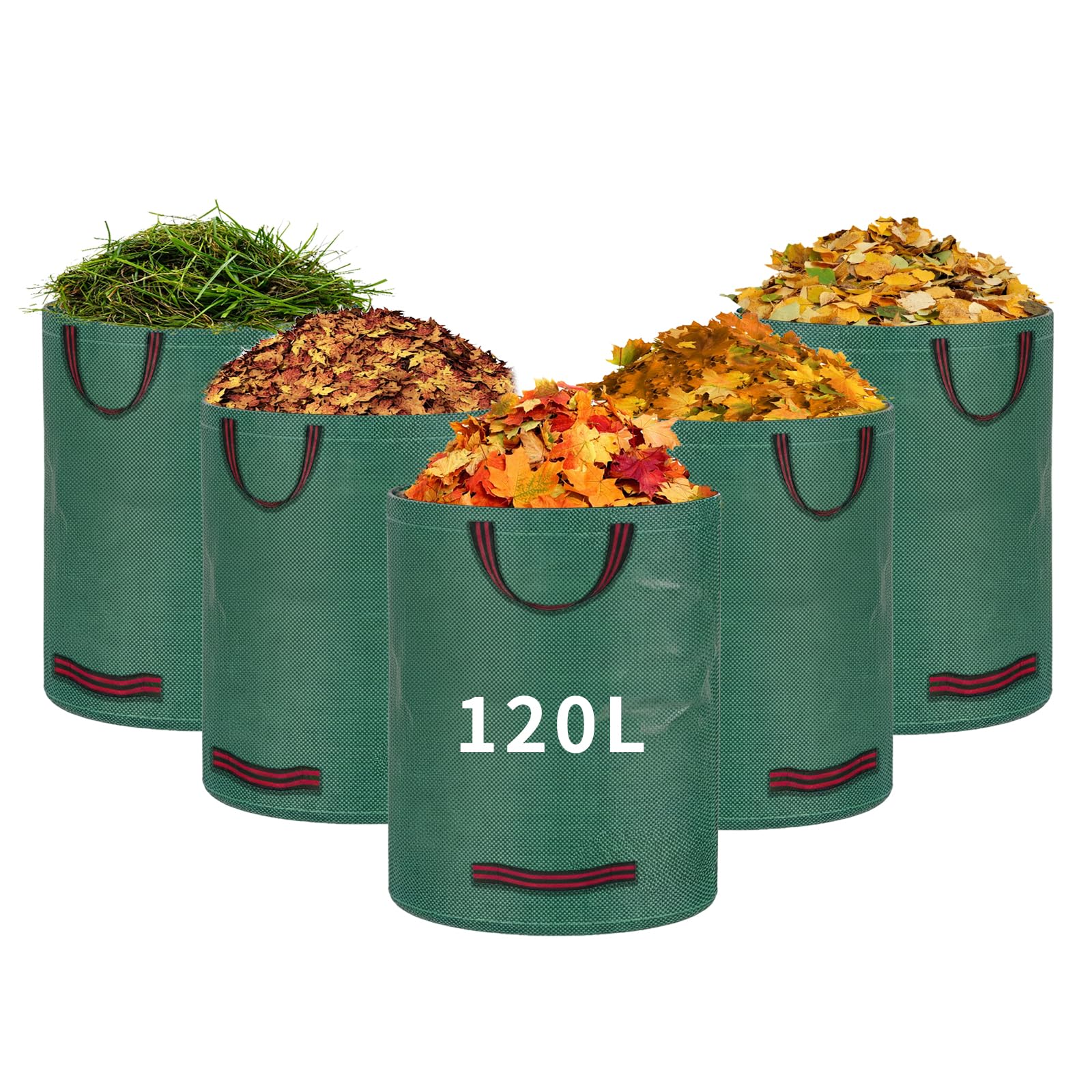 RITOLLO Garden Waste Bags 120L x 5 – Compact Reusable Garden Refuse Sacks with Handles for Small Garden Jobs & Leaf Collection