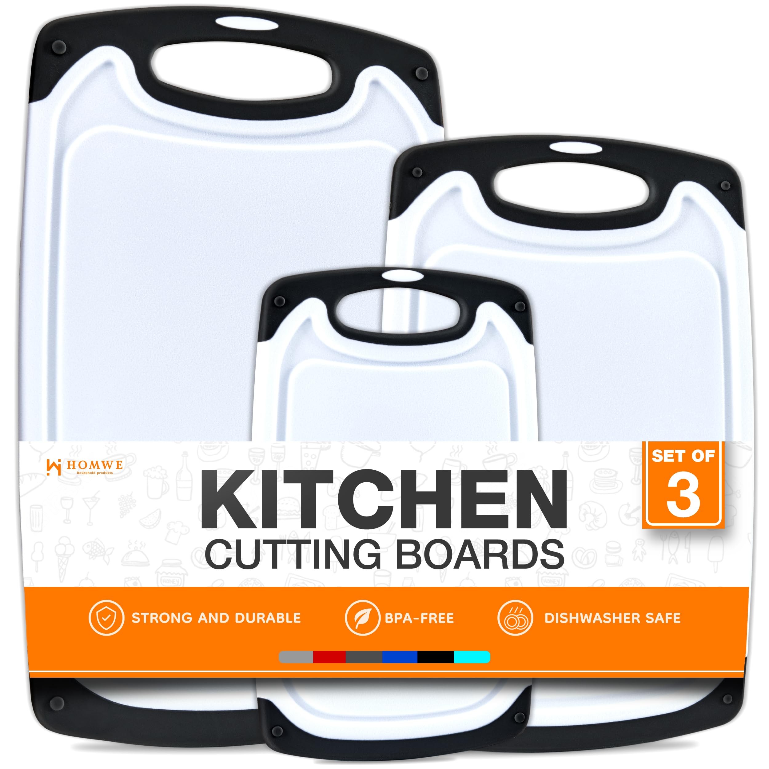 Cutting Boards for Kitchen - BPA-Free Chopping Board - Different Sizes & Non Slip Handles - Reversible, Large Cutting Board Set - Unique Gifts for Cooks Who Have Everything - 3-Pack Black