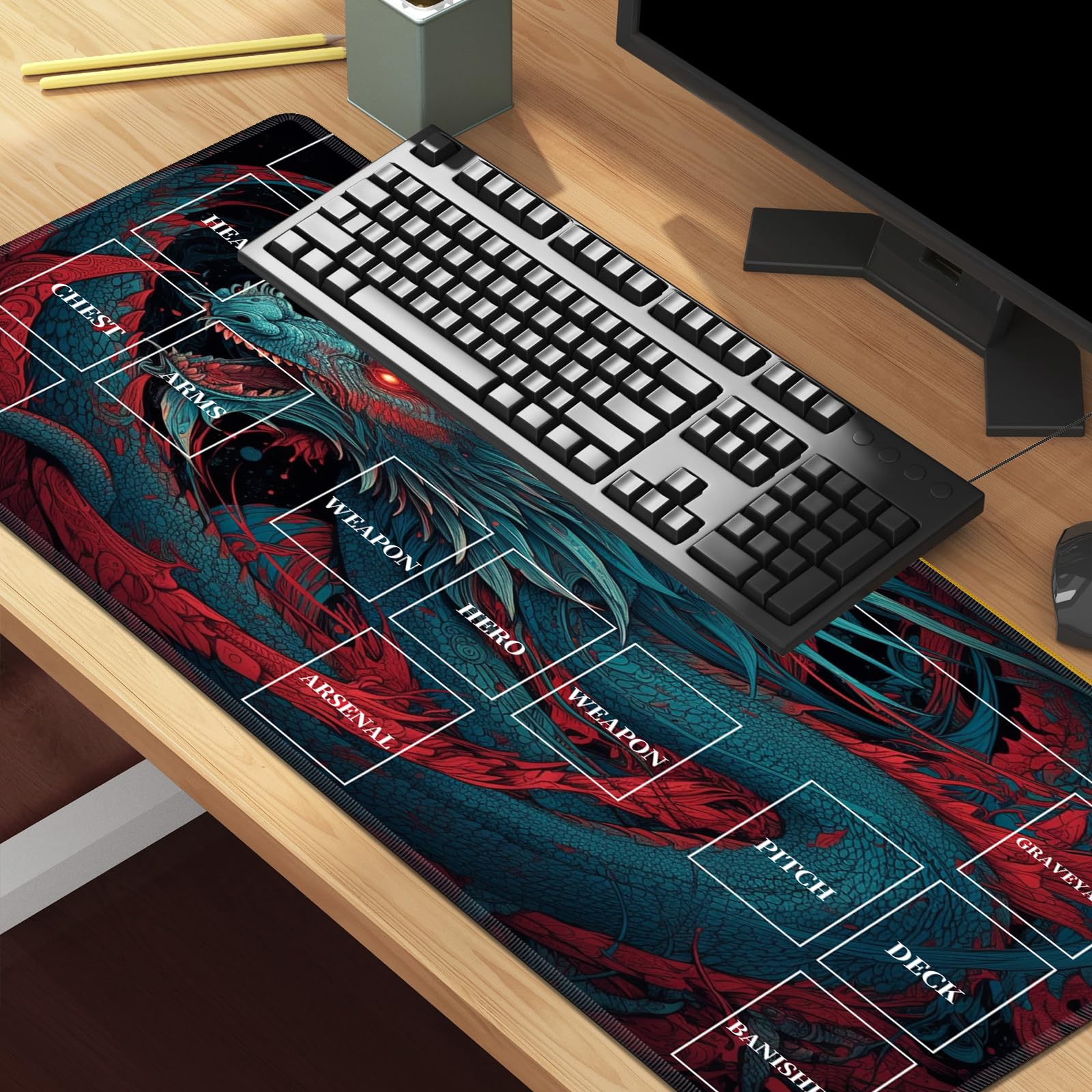 RWUTYTIUL MTG Spielmatte 61x35,6cm - Genähte TCG Matte Für Commander Mit A-Zone