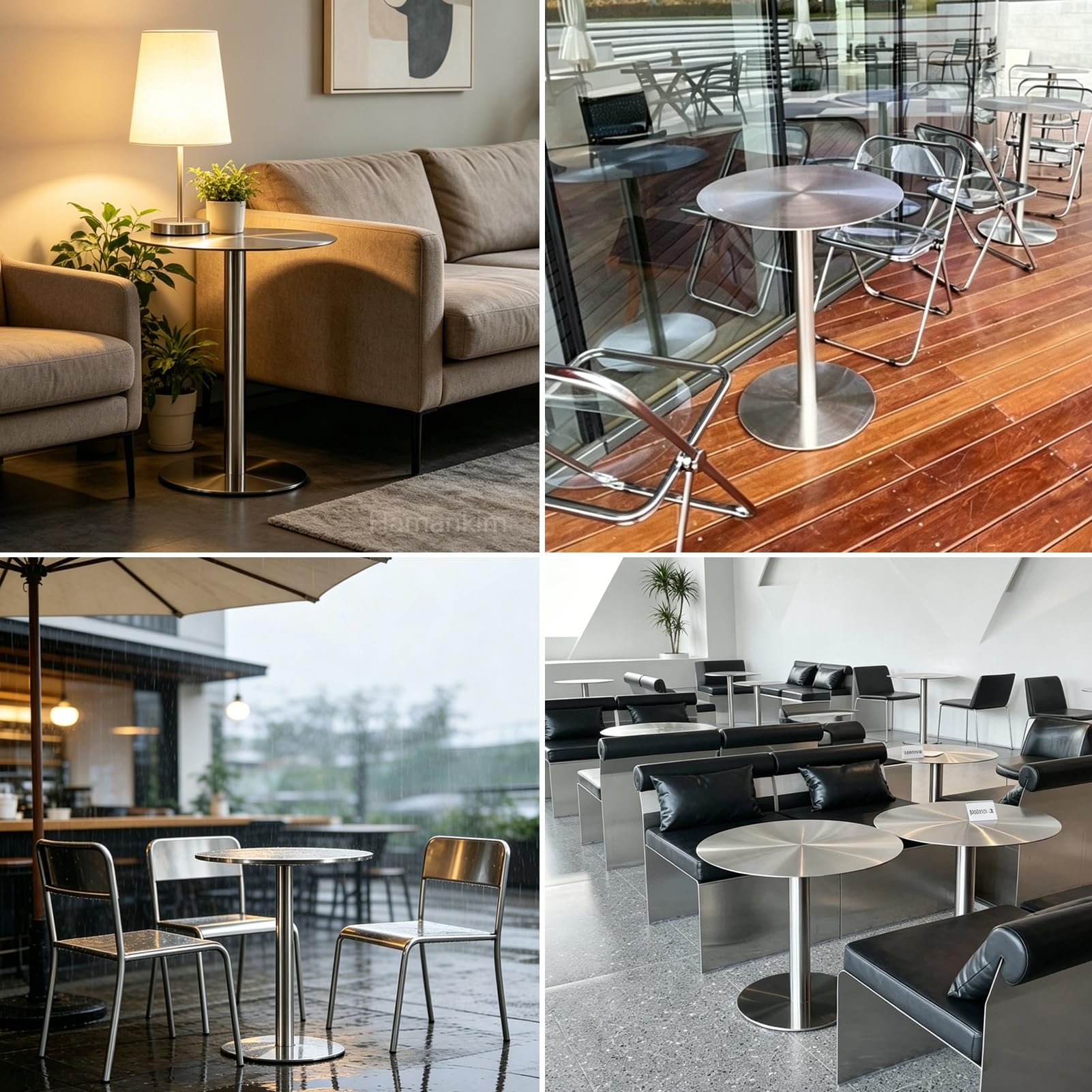 Tavolo da bistrot in acciaio inox di grado commerciale per bar e patio, 60 x 60 x 75 cm, rotondo, piccolo, tavolo da pranzo e cocktail, ideale per uso interno ed esterno