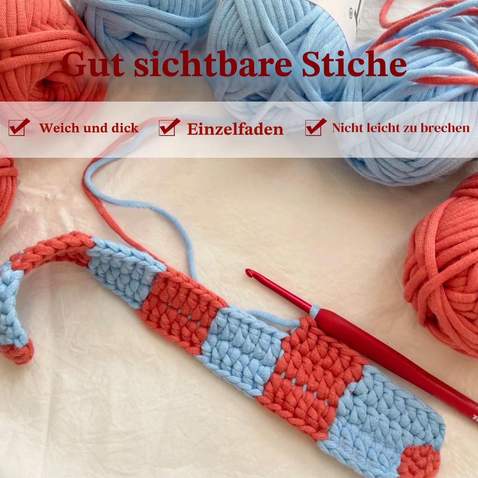 15 × 50 g Anfängergarn-Set zum Häkeln und Stricken, Baumwoll-Nylon-Mischgarn für Handarbeiten, Taschen, Korbpuppen und Kissen A