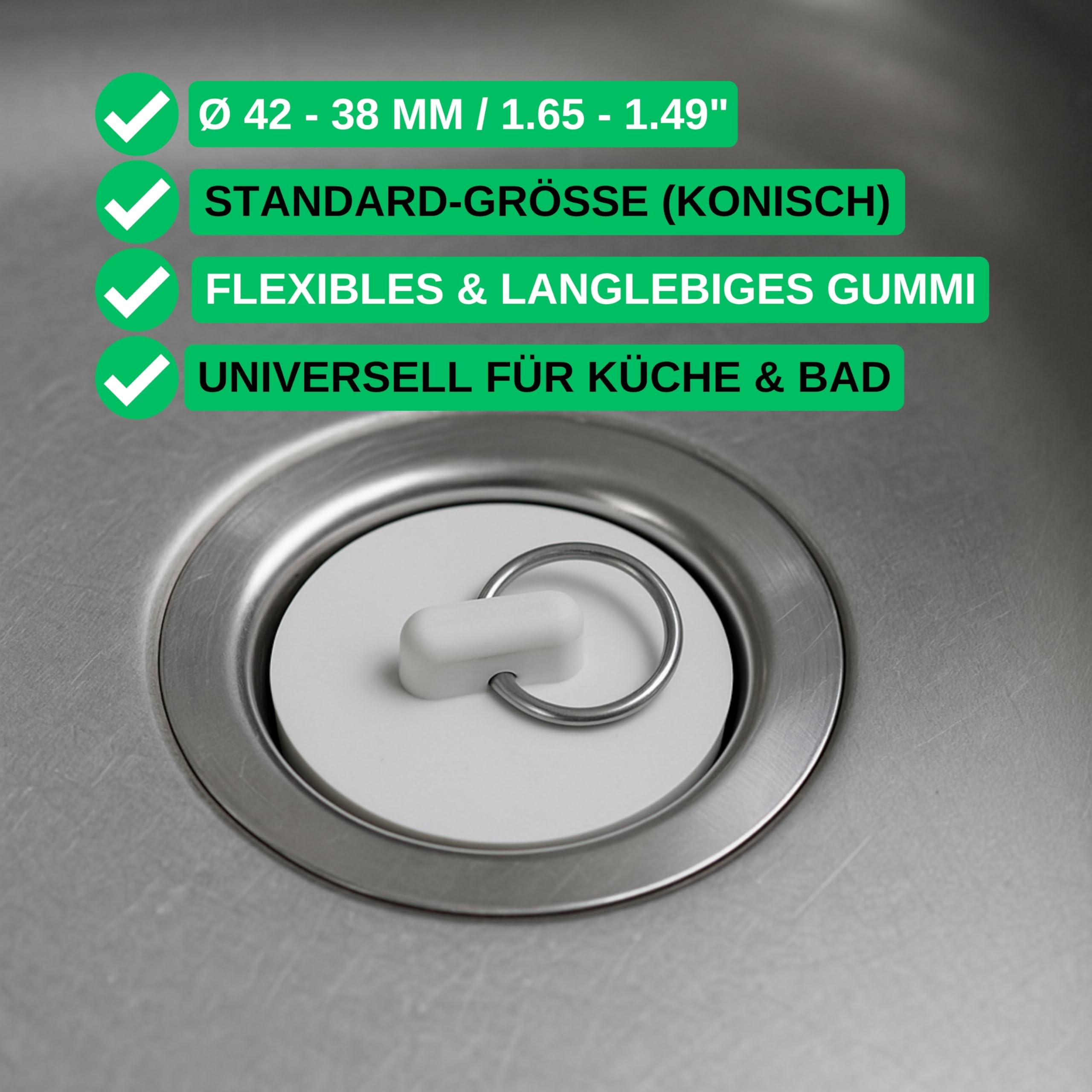 Tappi Universali Per Lavello - 2 Pezzi, Per Scarichi 1-1/2", Ø 42-40 Mm, Con Orifizio 60 Mm, Cromato - Foto 7