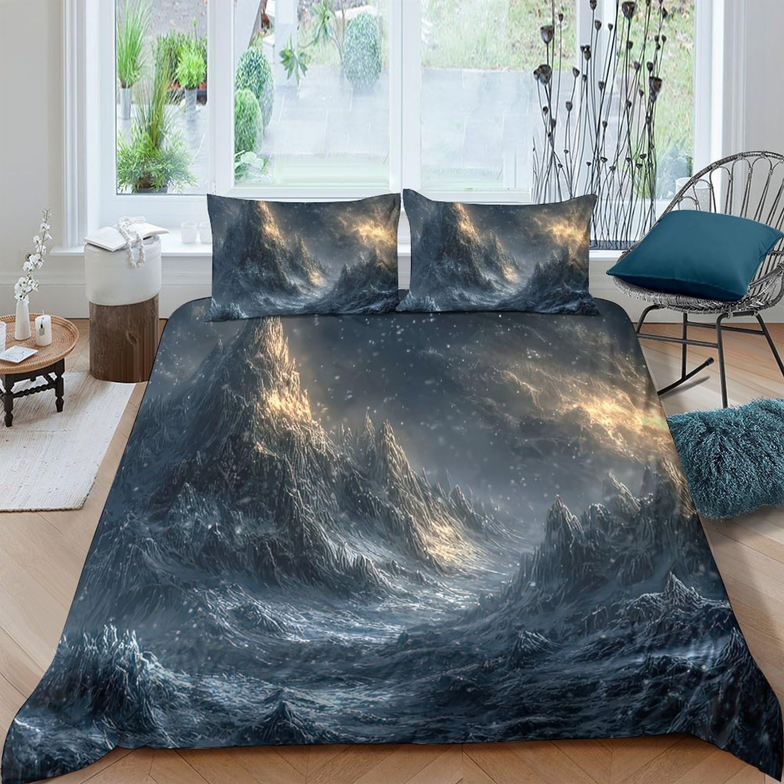 Ctjqhvkz Style-8 3D Printed Stormy Ocean Wave Fitted Sheet Microfiber Dark Blue Lightning Bed Sheet For Bedroom Guest Room Decor Single（135X200cm）