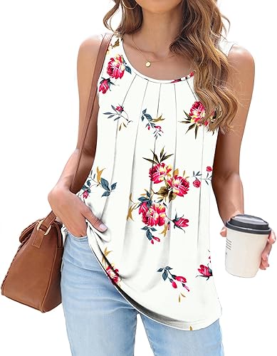 Miniatura 2 de DILIUXING Blusa de verano para mujer, manga corta, sin mangas, cuello redondo, plisada, casual, linda, básica, holgada