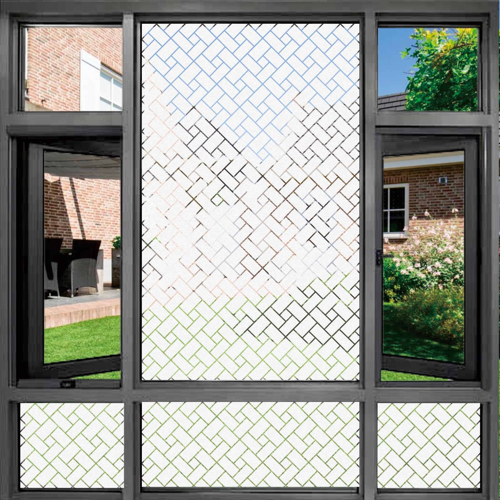 Privacy Window Film 85 x 240 cm Privacy Protection, Non-Adhesive Static Cling Removable Vinyl Heat Cotrol Anti Uv, No Glue Static Cling Covering for Home Office, Oblique Grid