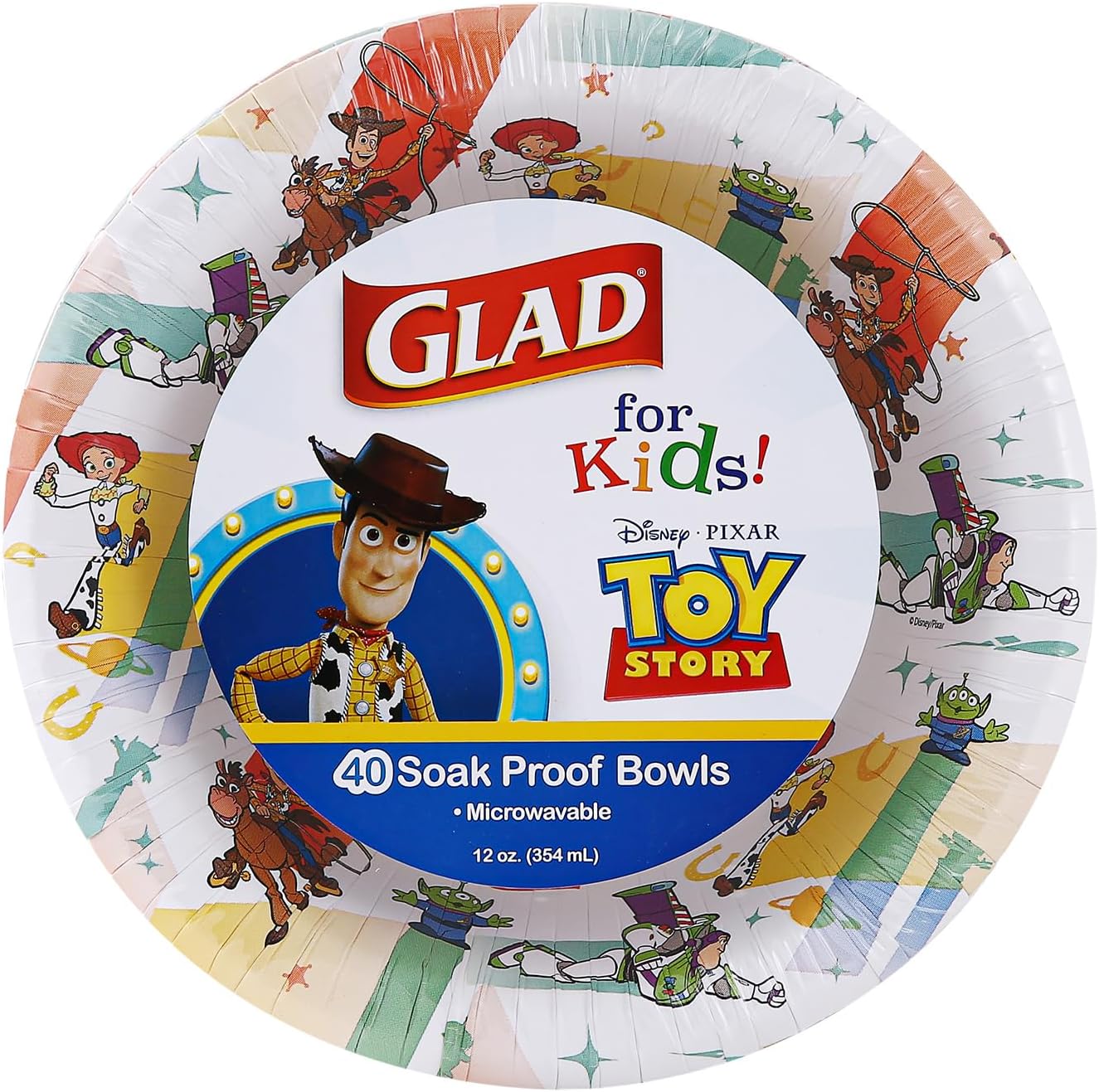 Glad for Kids Disney Pixar Toy Story Paper Bowls - Disposable Bowls with Kid-Friendly Design, Durable and Fun for Snacks, Meals, and Everyday Use, 12 Ounce, 40 Count