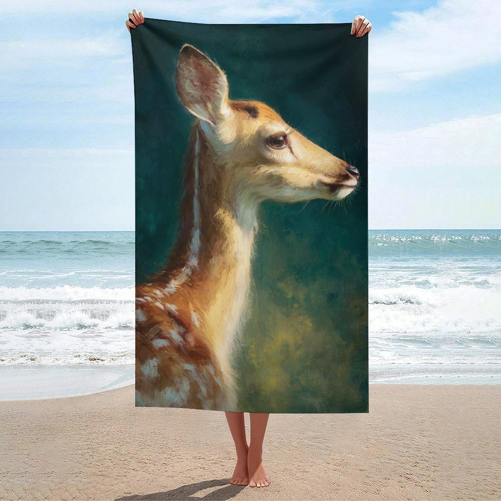 asbwuo Young Fawn with White Spots Beach Towel