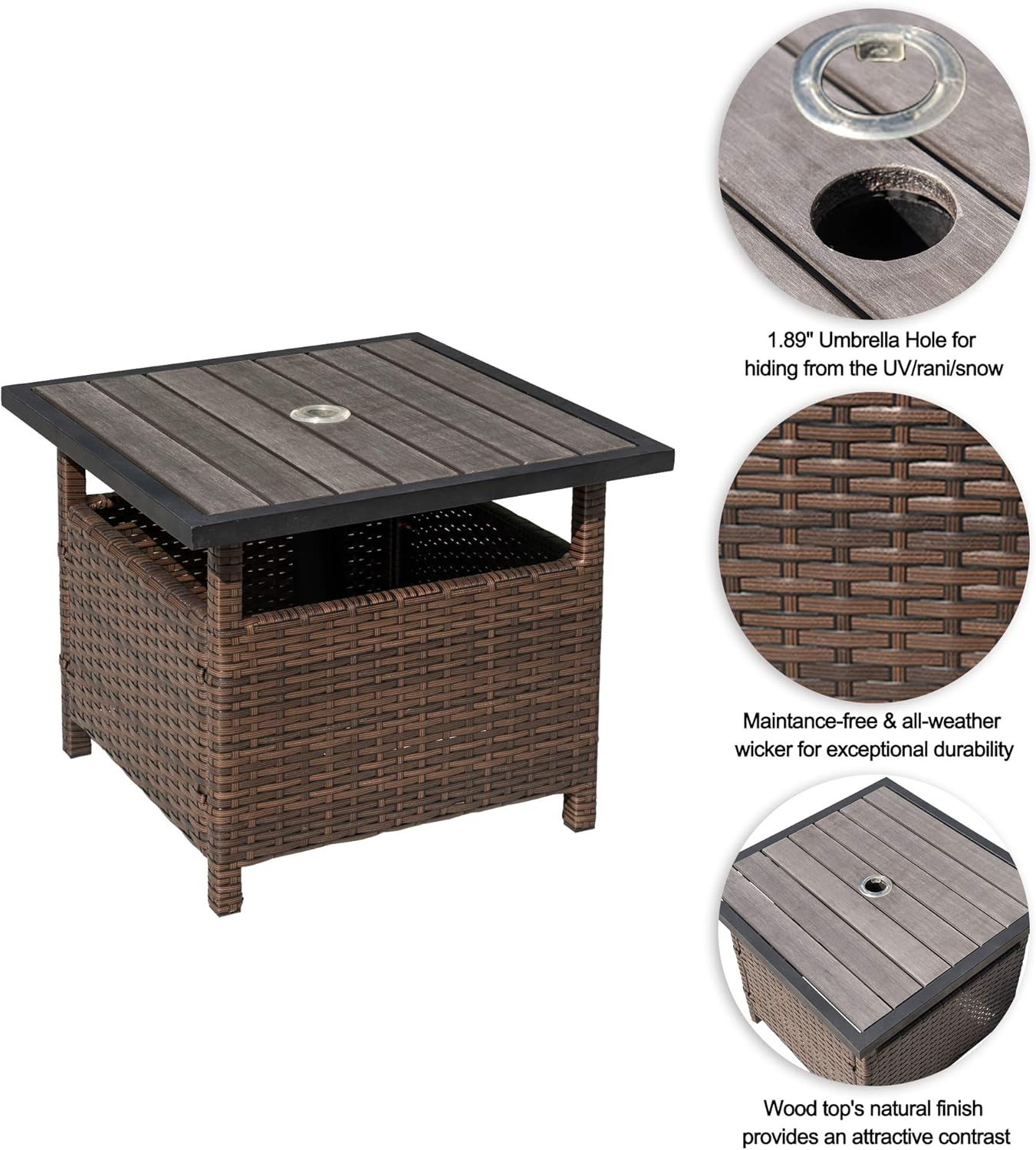 Umbrella Base Table Steel Aura Outdoor Small Patio End Table with 1.9