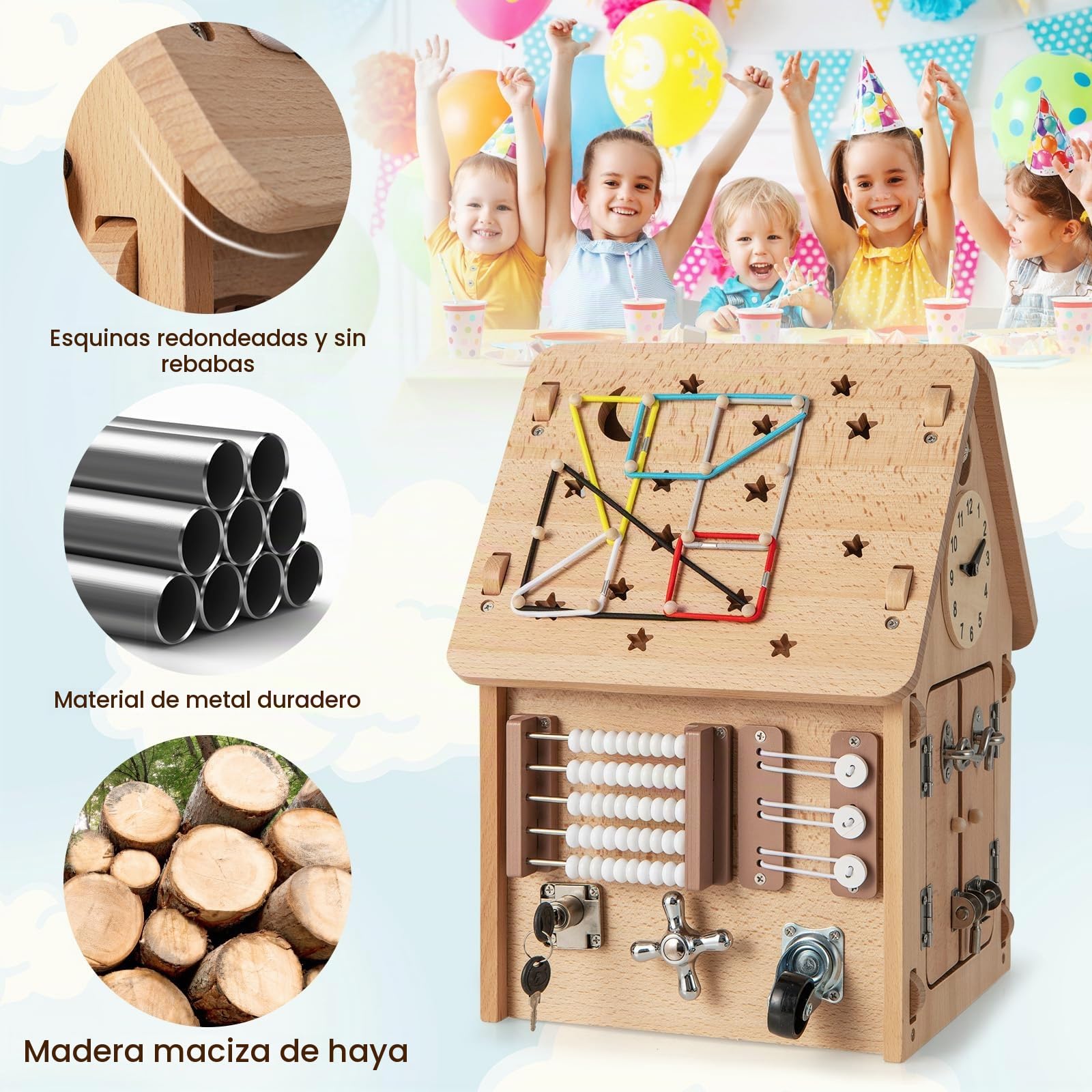 FANTASK Casa de juegos para niños, casa de entretenimiento con juegos sensoriales y espacio de almacenamiento en el interior, juguete Montessori, juguete de motricidad para niños y niñas a partir de 3