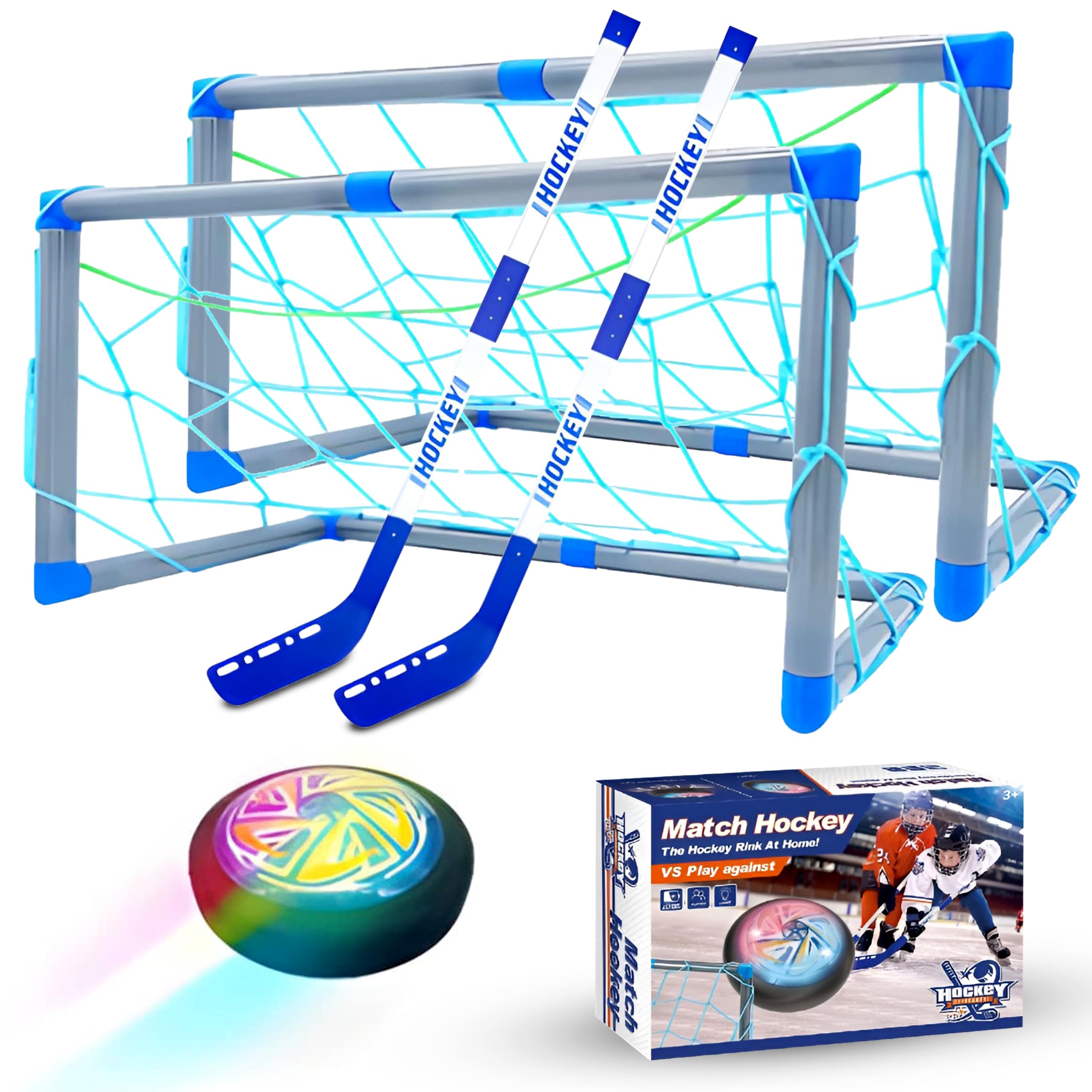 Hover Football Hockey Set With Goals, Air Powered Hover Football Gifts For Boys, Girls & Kids, Light-Up Football Boy Toys for 4 5 6 7 8 9+ (Batteries Not Included)