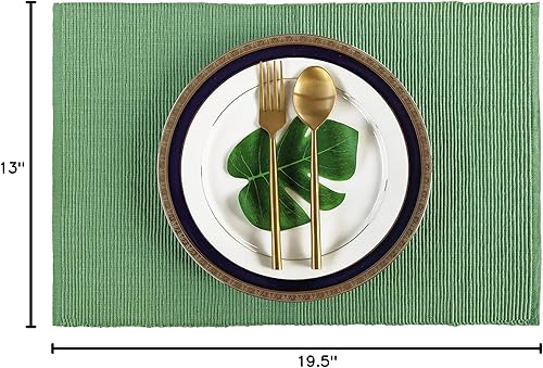 Miniatura 9 de AVKA Studio Paquete de manteles de algodón acanalado y servilletas con estampado de algodón, paquete de 6 unidades, color verde