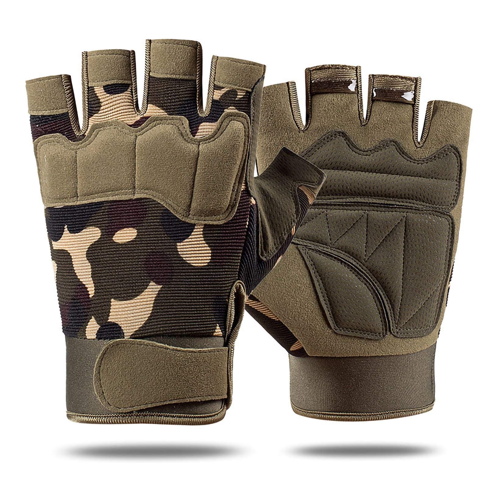 Guantes Tácticos De Medio Dedo Hombres Mujeres Guantes Antideslizantes Sin Dedos para Deportes Al Aire Libre Ciclismo Motocicleta Senderismo Escalada Camping Caza Correr,Jungle Camouflage,XL