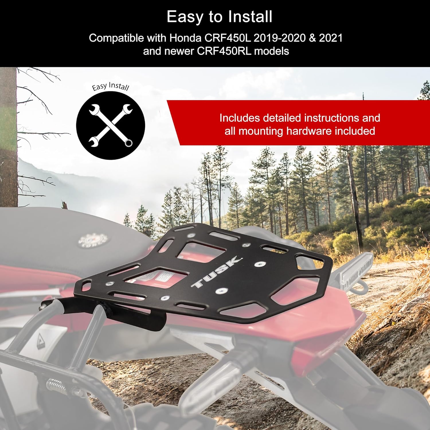 Tusk Top Rack Luggage Carrier Rear Tail Rack Compatible with Honda CRF450RL 2021-2026