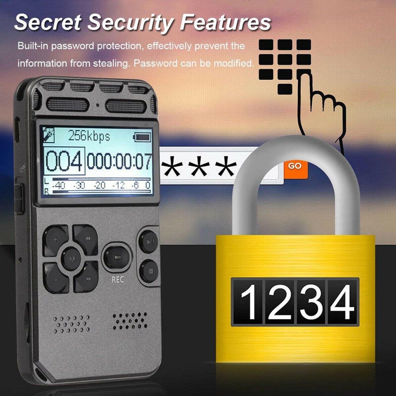 Dictaphone audio numérique rechargeable avec écran LCD 8 Go