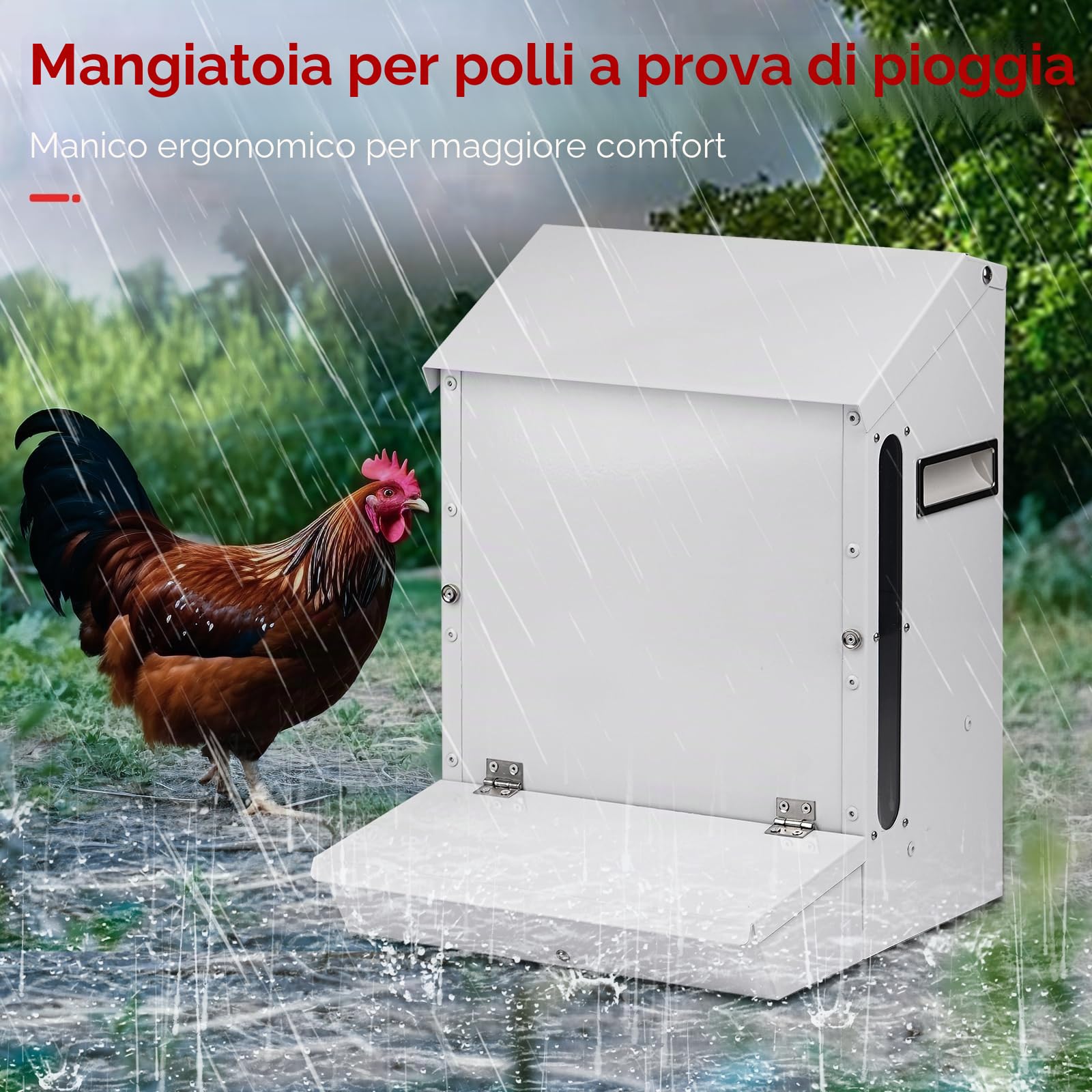 25LBS Mangiatoia Automatica Per Polli Mangiatoia Per Polli a Prova di Topo Con Coperchio dispenser Per Appendere Zincato All'Aperto Senza Sprechi Per Quaglie, Bantam, Anatre e Tacchino