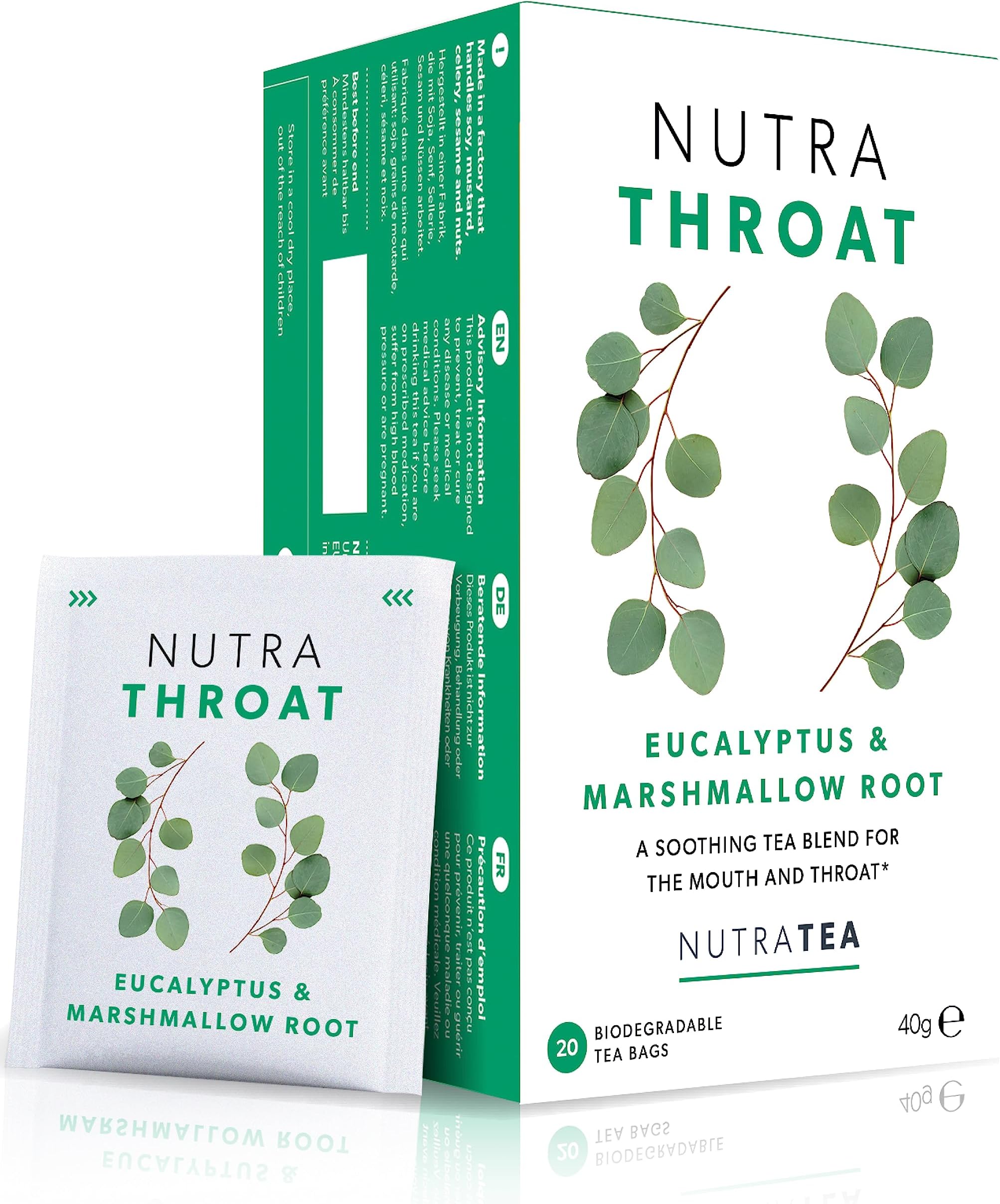 NUTRATHROAT - Throat Herbal Tea | Throat Comfort Tea - For Sore Throat & Coughs With Marshmallow Root, Slippery Elm And Fenugreek - 40 Individually Wrapped Bags - Herbal Infusion (2 Pack)