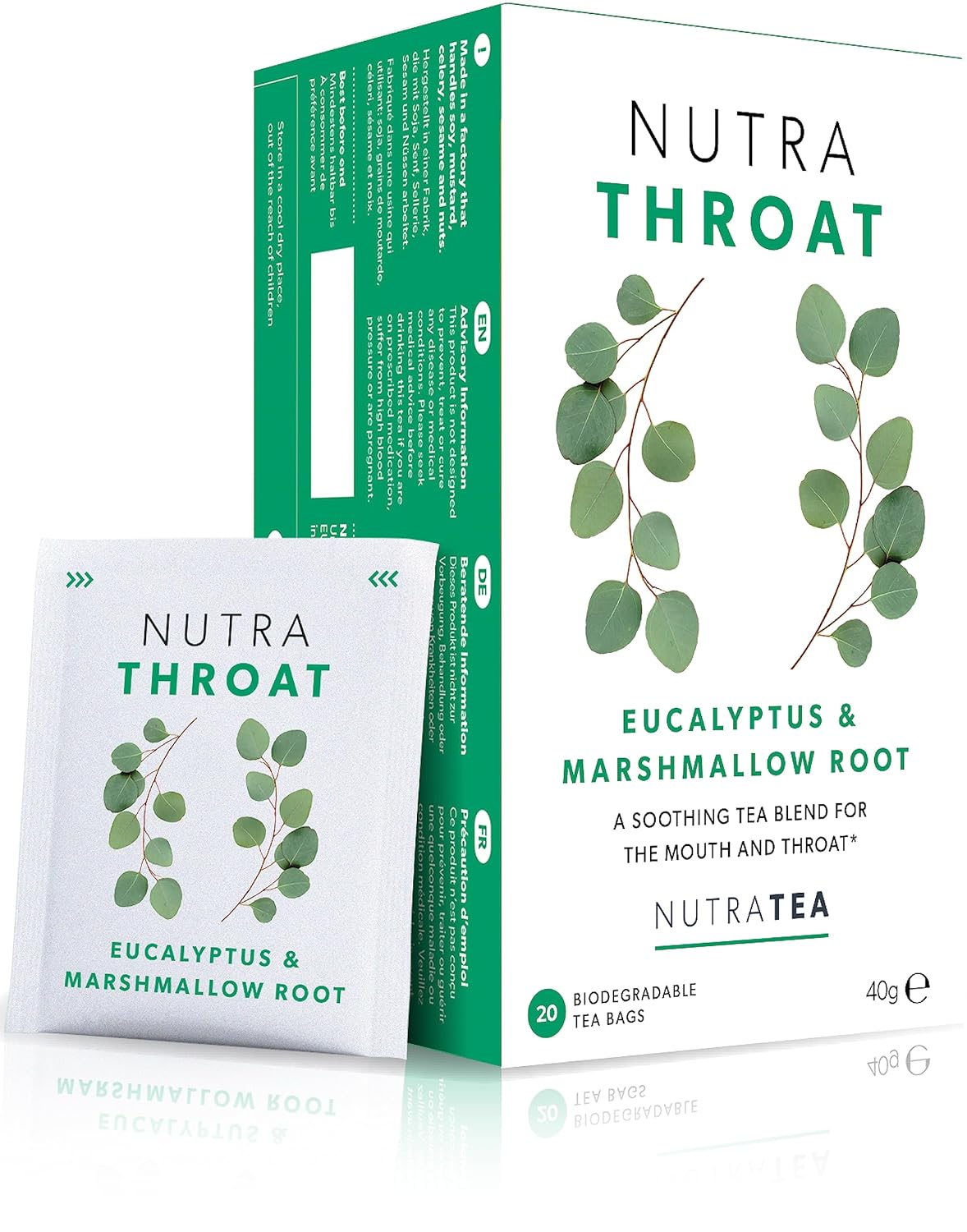 NUTRATHROAT - Soothing Throat Tea | Sore Throat Tea | Throat Relief Tea - Tea For Sore Throat & Coughs - Includes Marshmallow Root - 120 Enveloped Tea Bags - by Nutra Tea - Herbal Tea - (6 Pack)