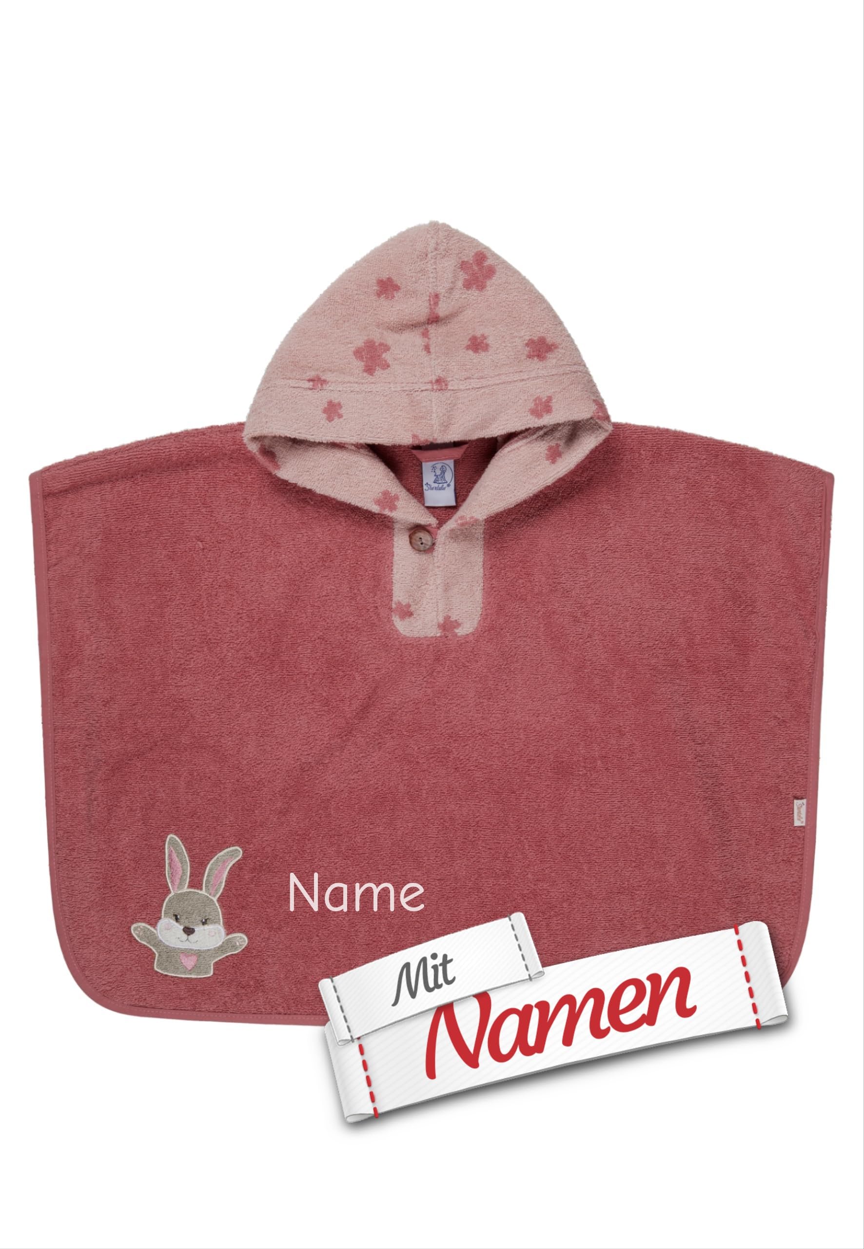 Sterntaler Poncho mit Namen bestickt, Hanni Hase - Badeponcho personalisiert für Baby / Kind, Kapuzenhandtuch zum Baden und Strand, personalisiertes Geschenk zur Geburt, 1. Geburtstag, Ostern, Taufe