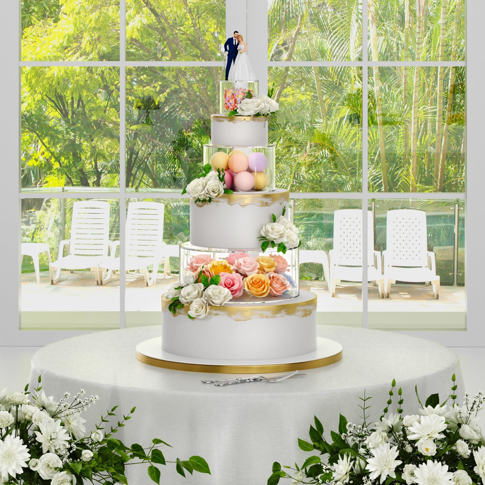 NPPLUS 3PCS Clear Acrylic Cake Stand, Fillable Cake Box Riser Cake Tier, Round Cake Display Box with Lid, Decorative Centerpiece Box for Wedding Birthday Party (14" Dx4 H,10" Dx4 H,6" Dx4 H)