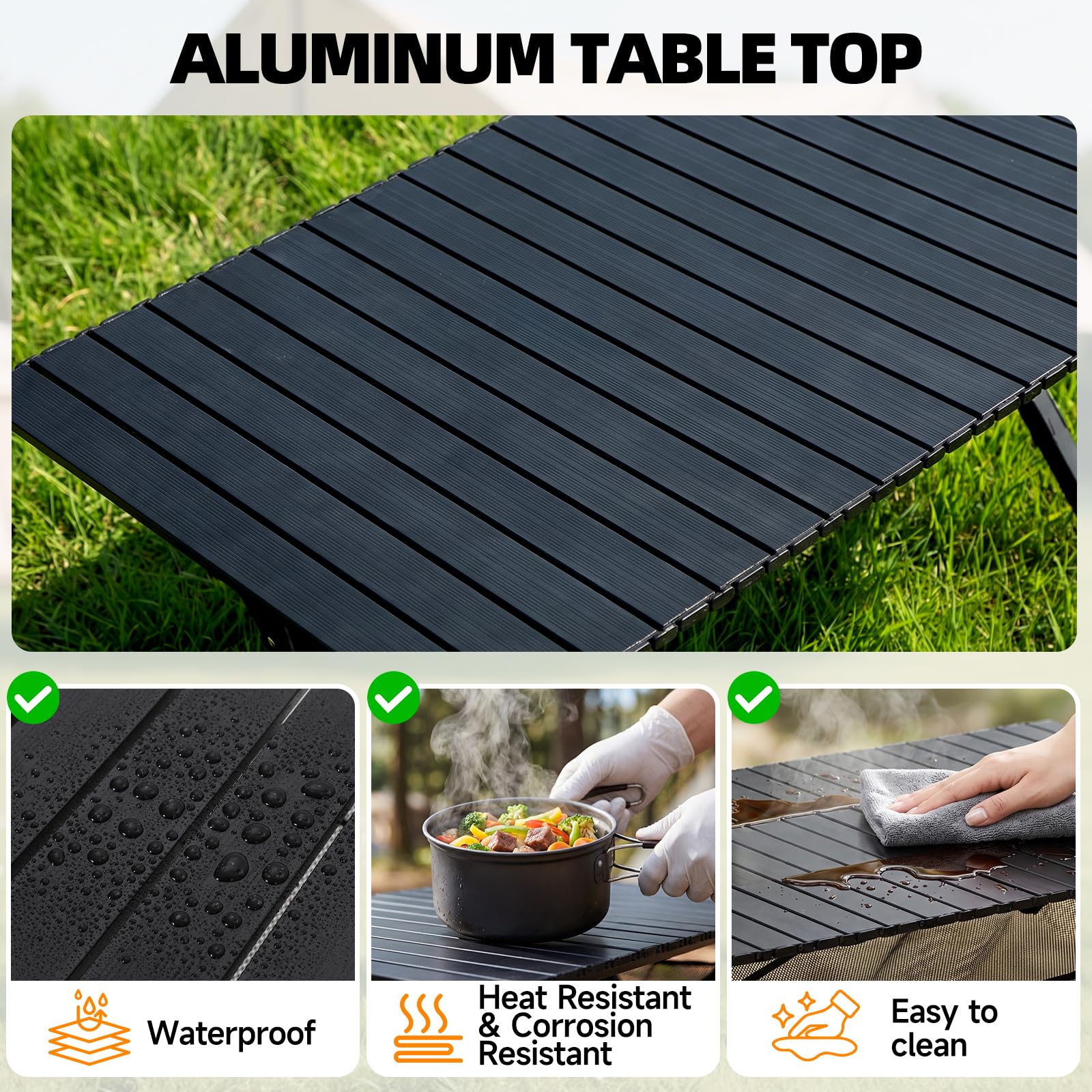 HAUSPROFI Mesa de camping plegable, 120 x 70 x 70 cm, grande para 4-6 personas, mesa plegable de aluminio 100 kg, mesa plegable con bolsa de transporte, mesa portátil para camping, pícnic, jardín