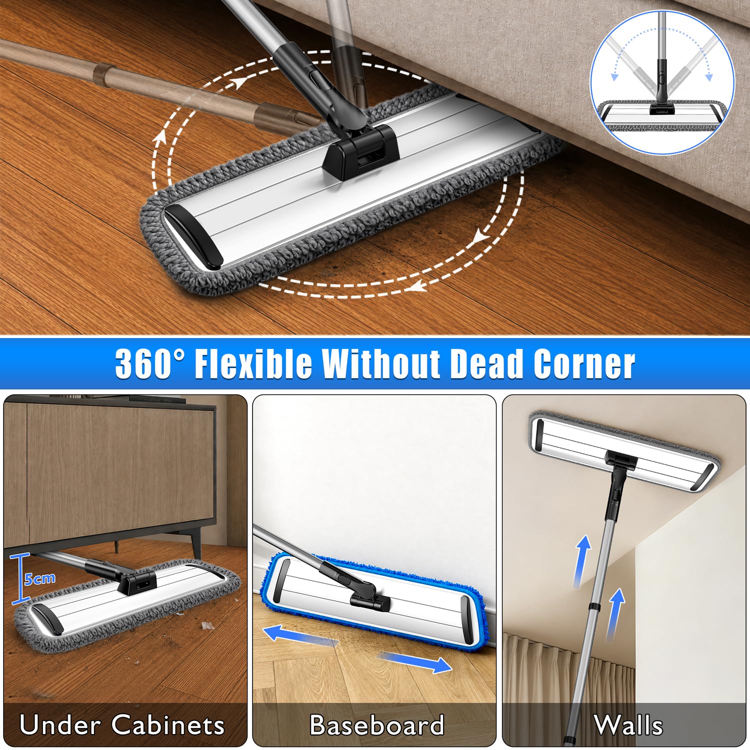 Microfiber Mop for Floor Cleaning:Flat Mop for Hardwood Laminate Tile Vinyl - Image 3