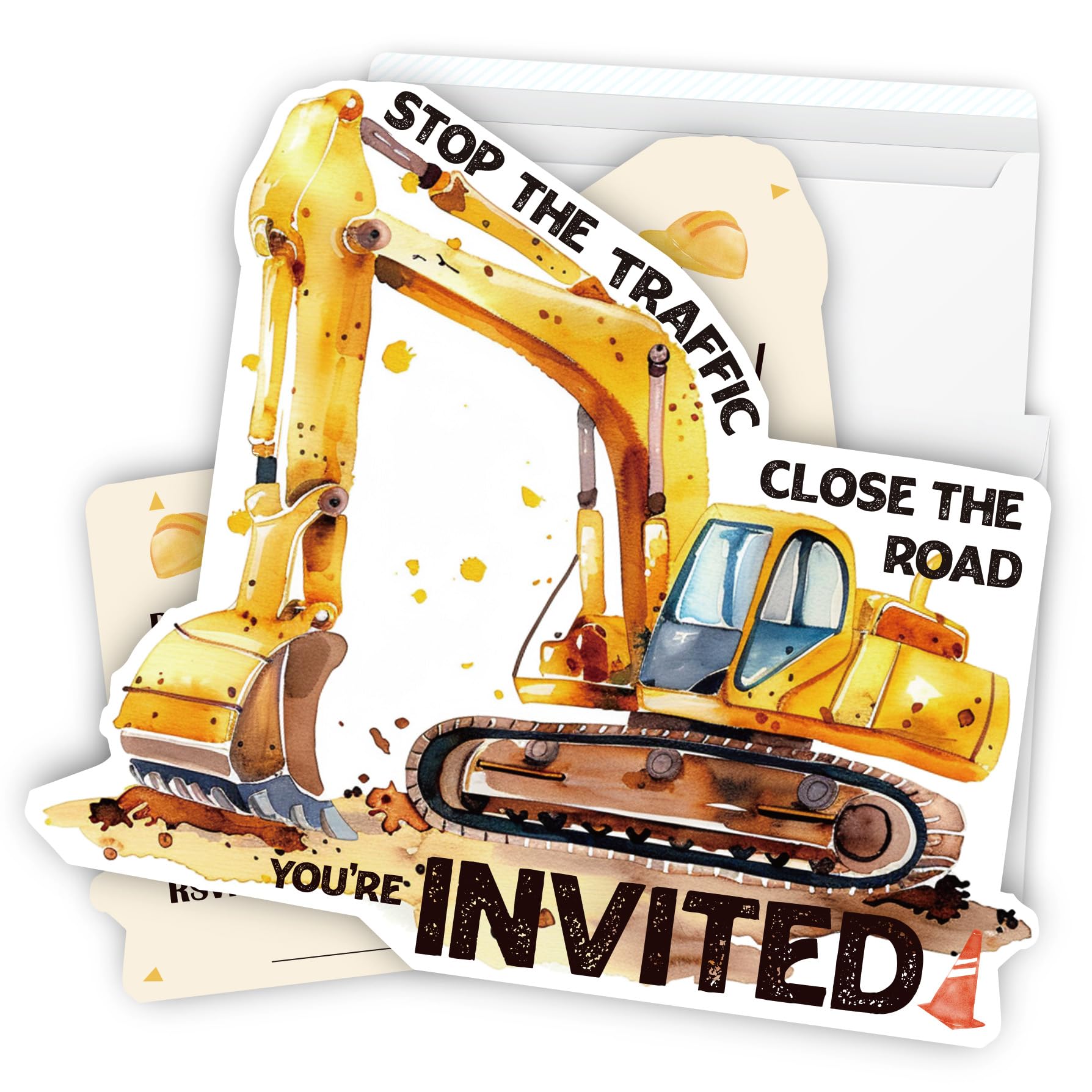 Putocopic Construction Truck Theme Birthday Invitations for Boys, 5x7 Inches, with Envelopes