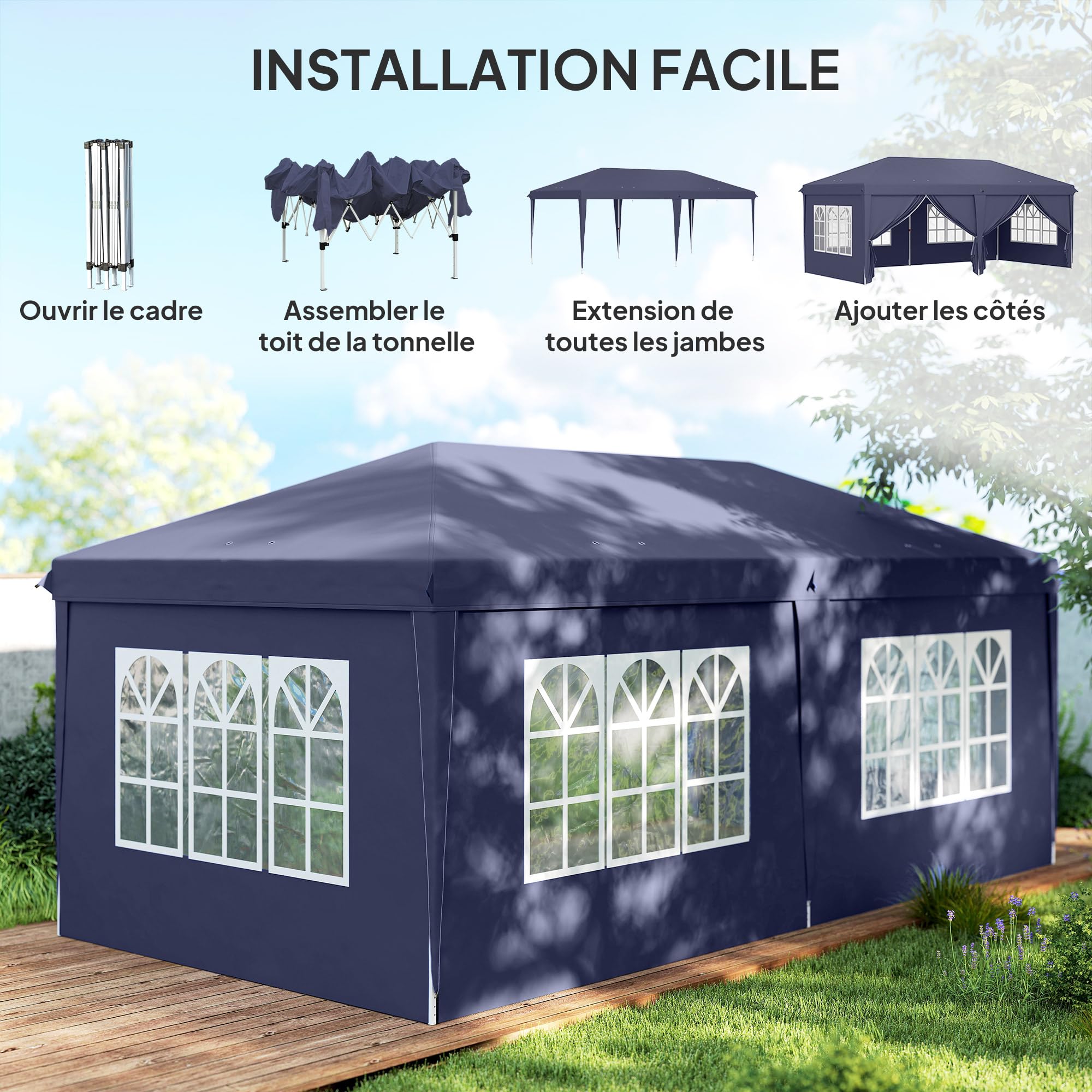 Outsunny Opvouwbare Pop-up Paviljoen – Ca. 6x3 M, Verstelbare Hoogte, UV-bescherming, Met Draagtas & Haringen (Blauw)