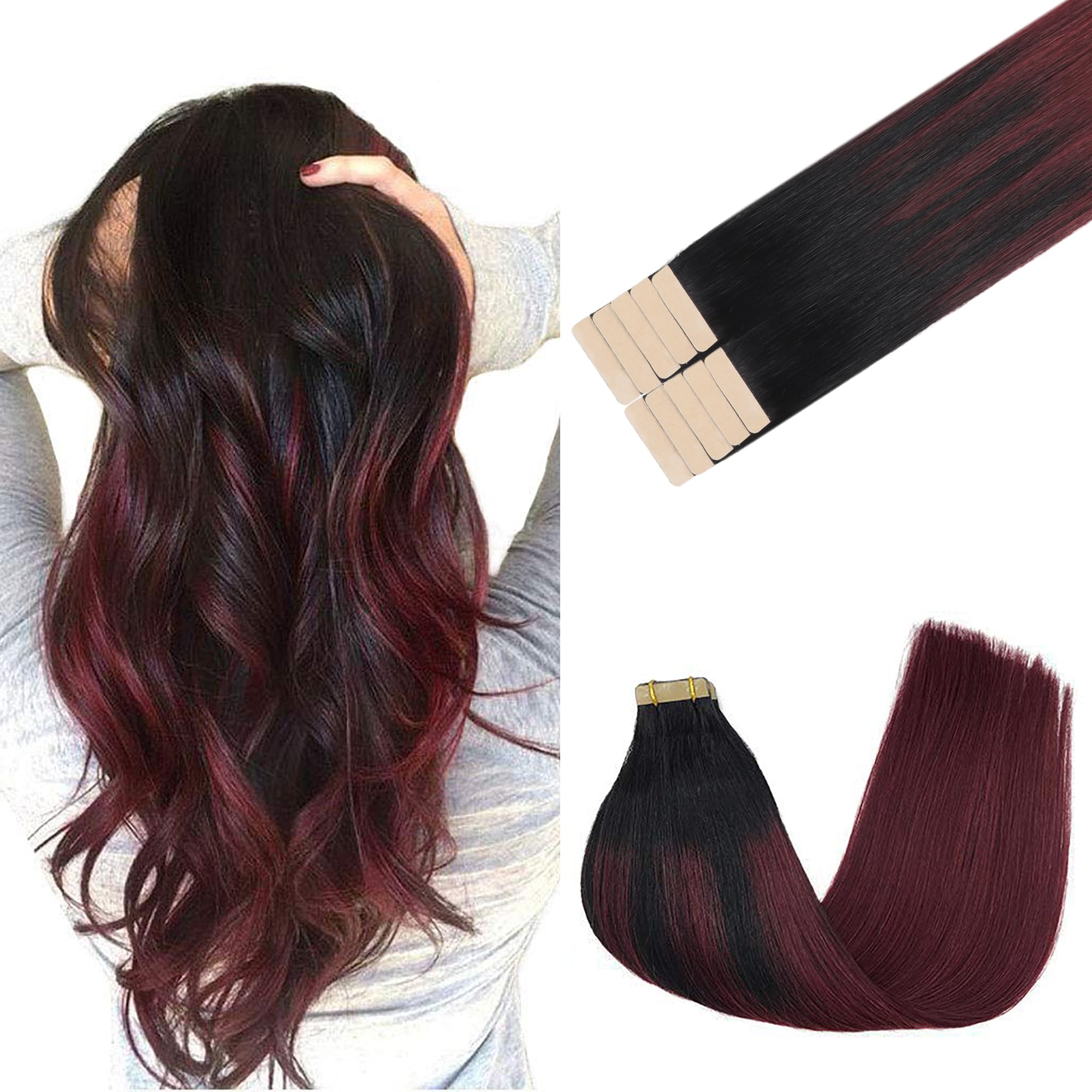 GOO GOO Tape in Hair Extensions Human Hair, 20pcs 50g 16inch, Balayage Chocolate Brown to Strawberry Blonde Real Remy Hair Extensions Seamless Straight Human Hair Extensions — view 75