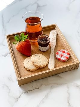Organic Bamboo Tea Serving Tray Handcrafted Square Breakfast & Coffee Tray | Modern Eco-Friendly Bamboo Wood Finish with Raised Edges