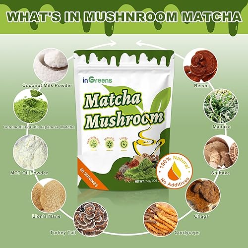 Miniatura 3 de Matcha de hongos de 7.05 oz, mezcla súper premium, polvo de hongos matcha con MCT, Reishi y melena de león para fortalecer el sistema inmunológico,