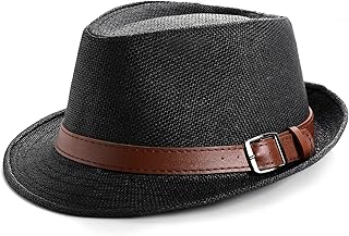 1920s Panama Fedora Hat Cap for Men Gatsby Hat for Men 1920s Mens Gatsby Costume Accessories (W-Black, Polyester+PU)