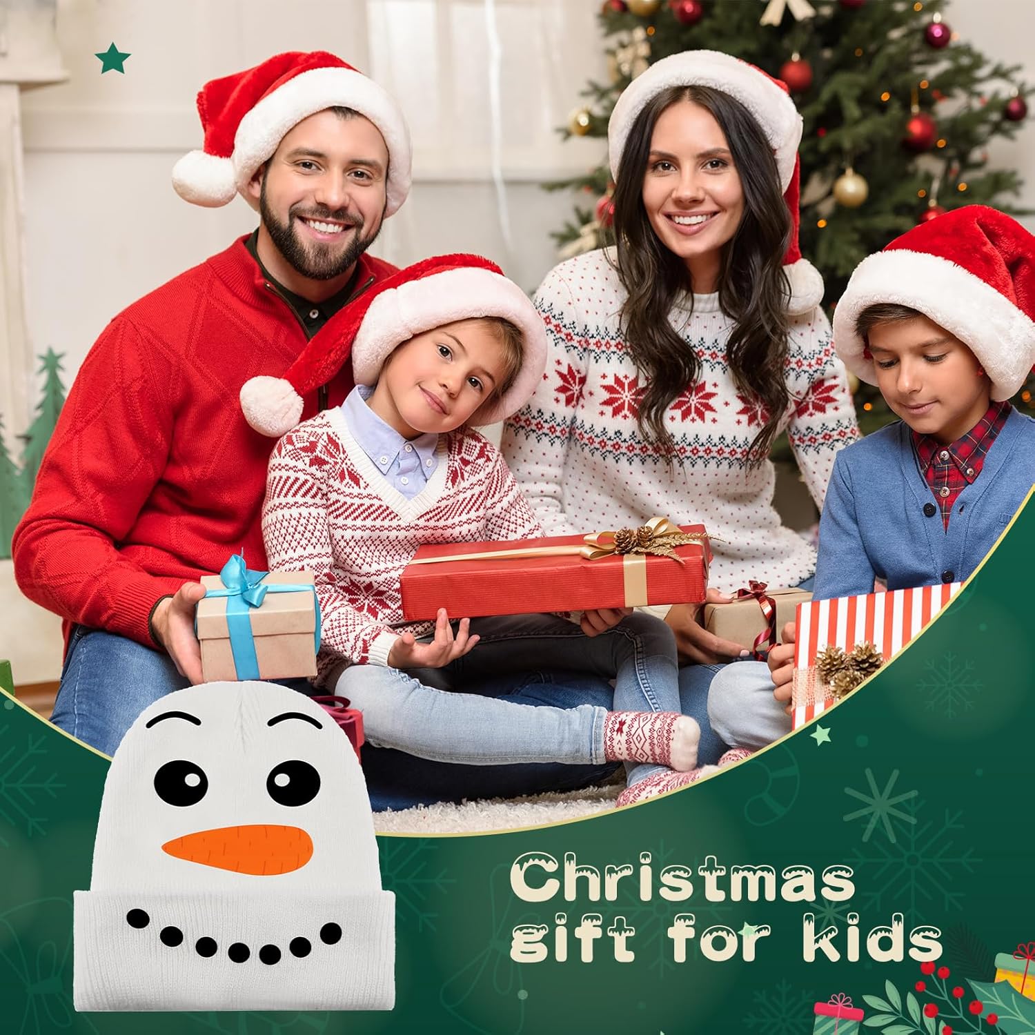 Kids Snowman Hat Winter Beanie Hats White Warm Knitted Cuffed Snowman Cap Unisex Beanie Gift for Boys Girls Children - Image 5