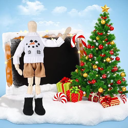 Miniatura 4 de Bencailor 9 piezas de ropa de muñeca elfo de Navidad de 8 pulgadas, conjunto de accesorios de elfo, incluye suéter de Papá Noel, zapatos, botas de