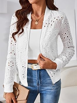 Amazon.com: SweatyRocks Women's Bomber Jacket Eyelet Embroidery Amazon.com: SweatyRocks Women's Bomber Jacket Eyelet Embroidery